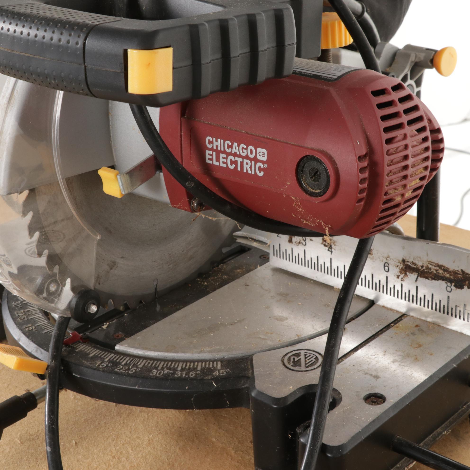 Chicago Electric 10" Compound Miter Saw on Metal Framed Work Table