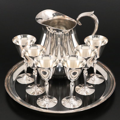 Reed & Barton Silver Plate Pitcher with Homan Mfg. Co. Stemware and Tray