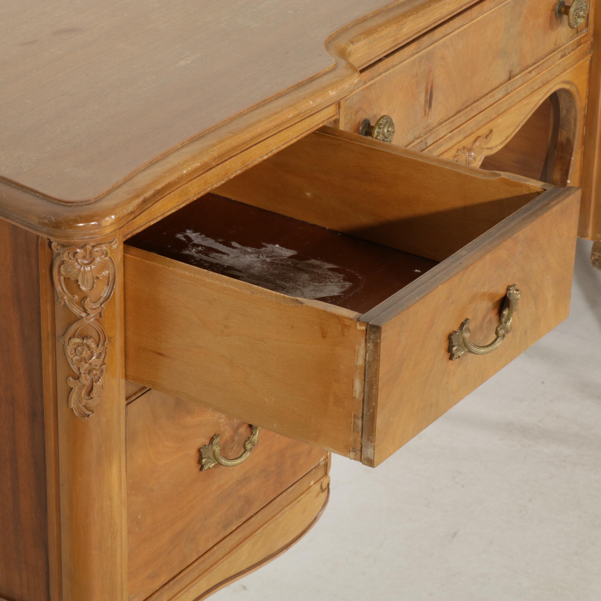 Empire Case Goods Louis XV Style Walnut Bedroom Suite, Early to Mid 20th Century