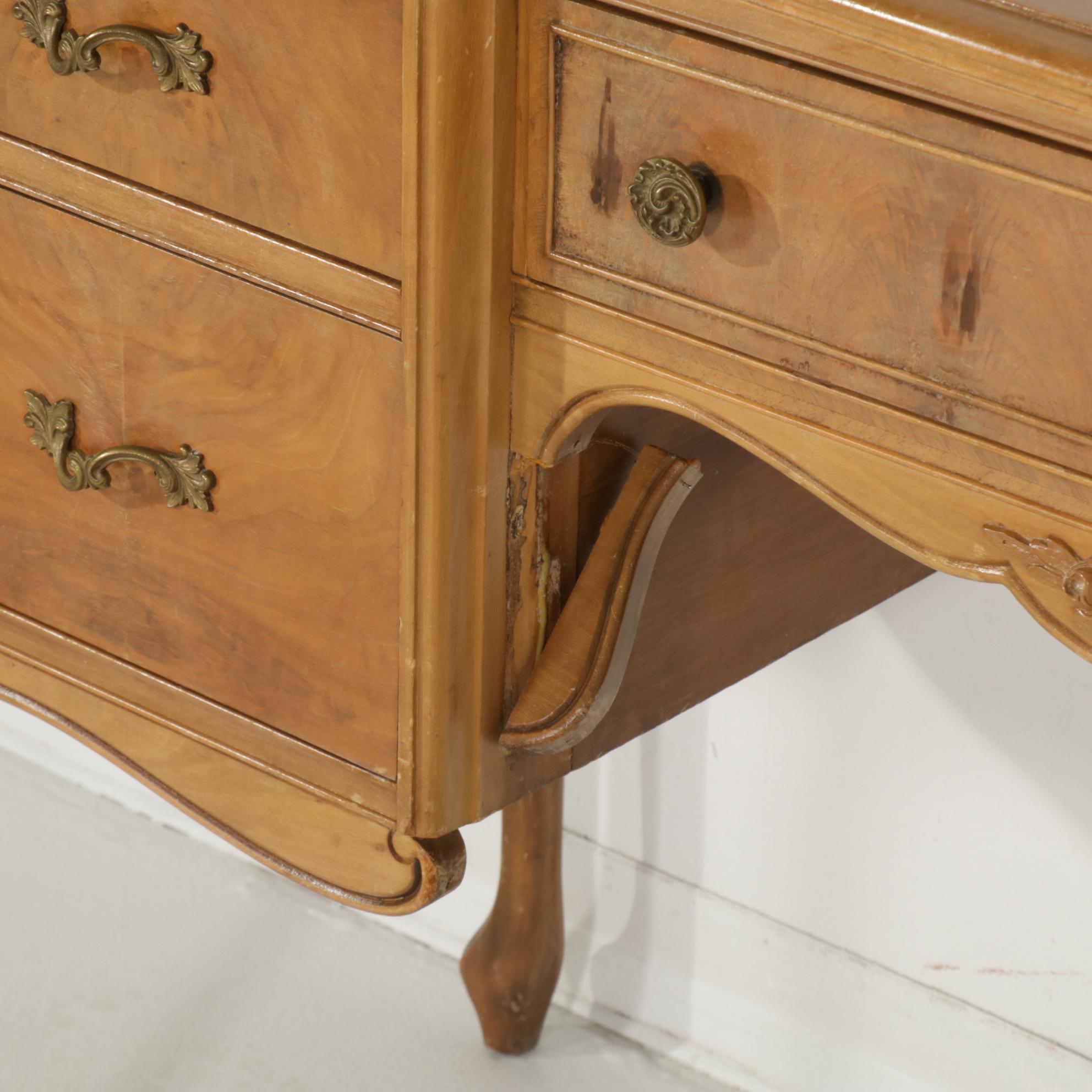 Empire Case Goods Louis XV Style Walnut Bedroom Suite, Early to Mid 20th Century