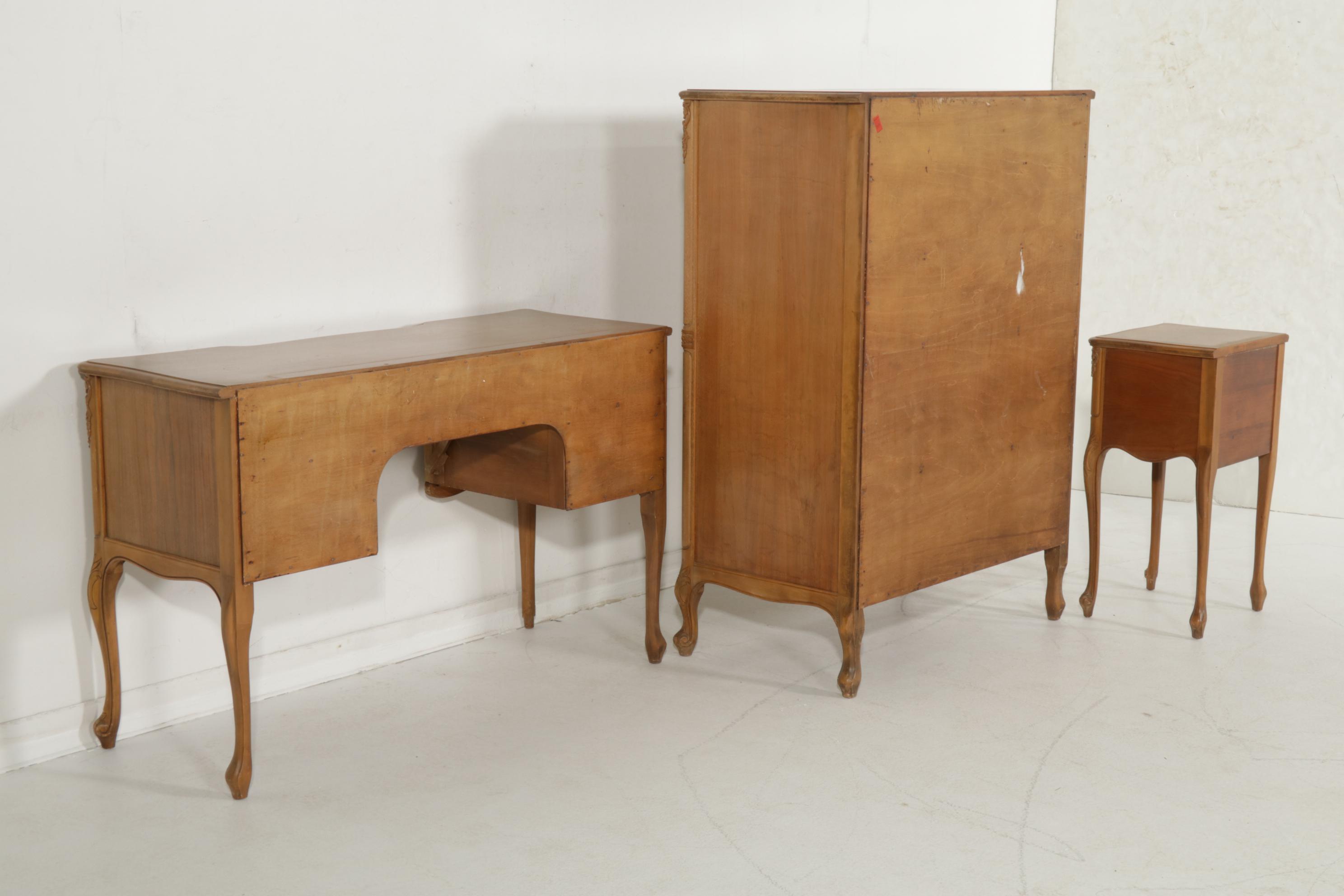 Empire Case Goods Louis XV Style Walnut Bedroom Suite, Early to Mid 20th Century