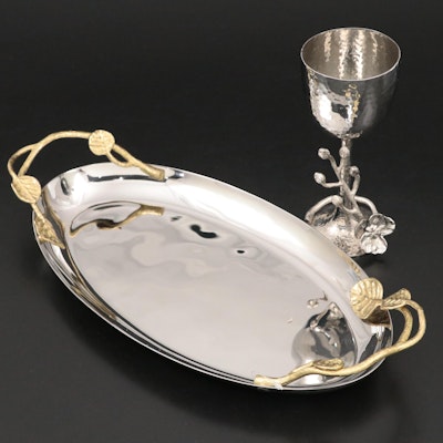 Michael Aram "White Orchid" Kiddush Cup and "Botanical Leaf" Tray