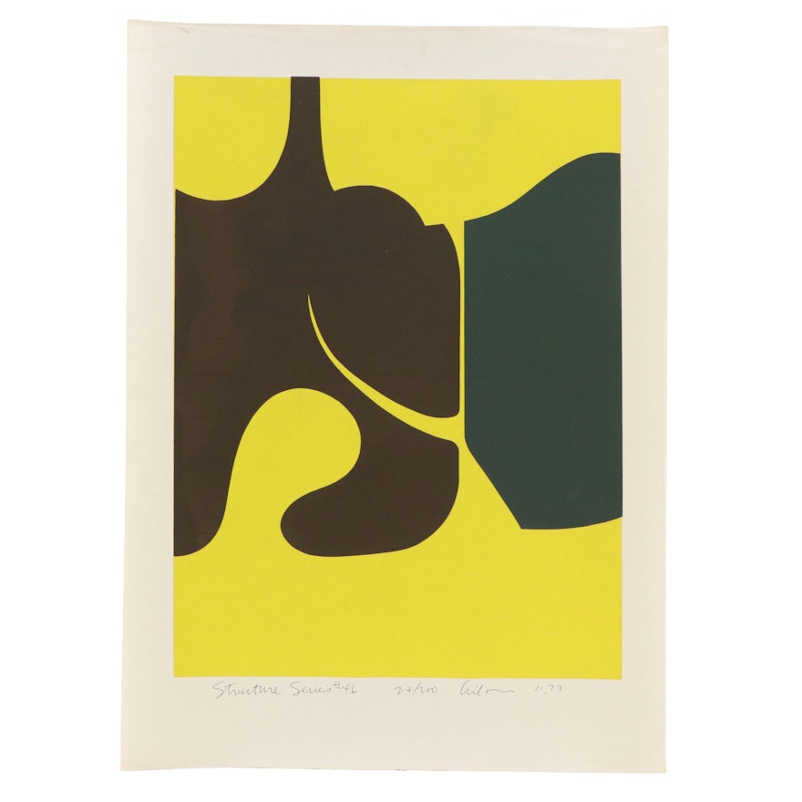 Harry Hilson Abstract Biomorphic Serigraph From "Structure Series," 1973
