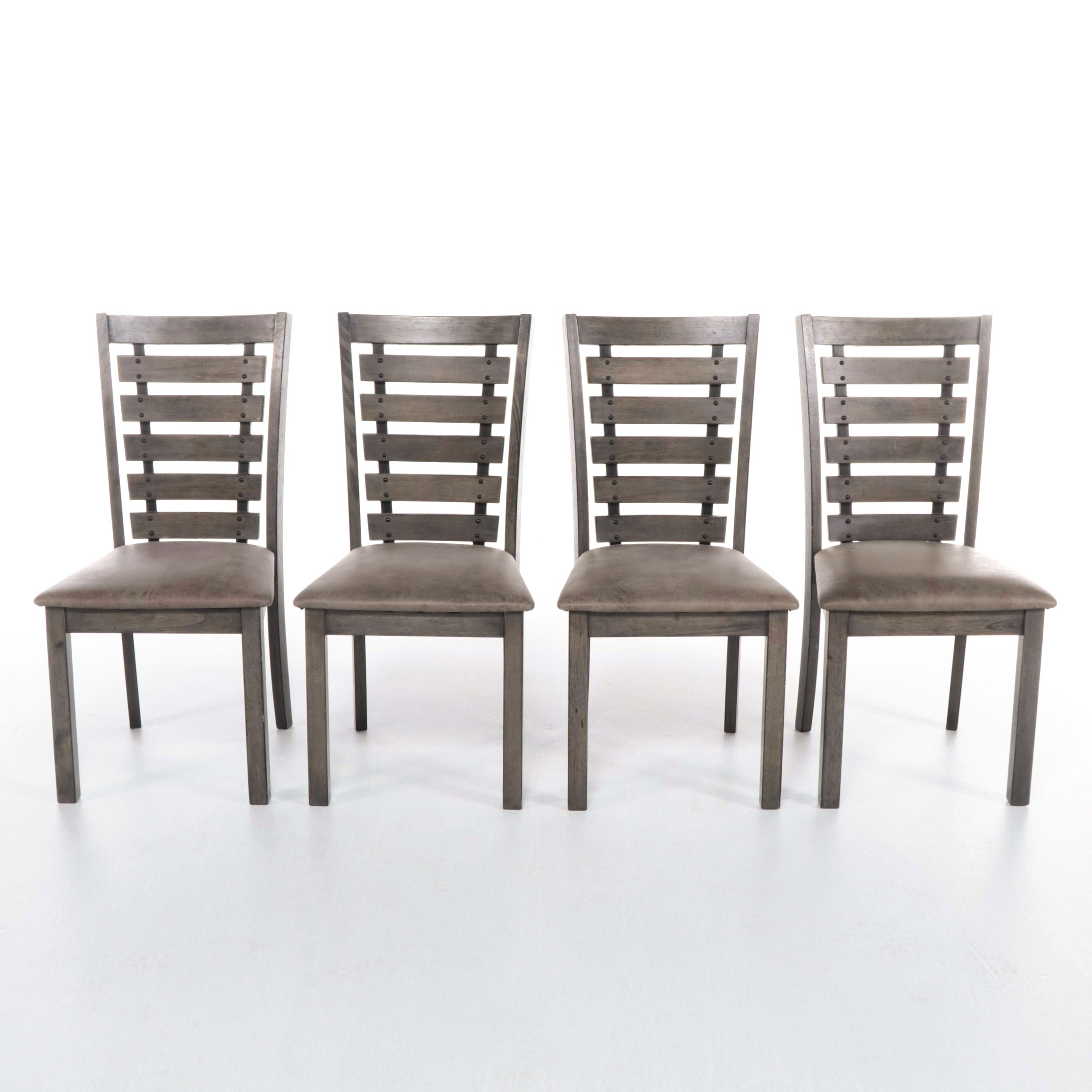 Set of Four Modern Style Ladder Back Chairs with Upholstered Seats