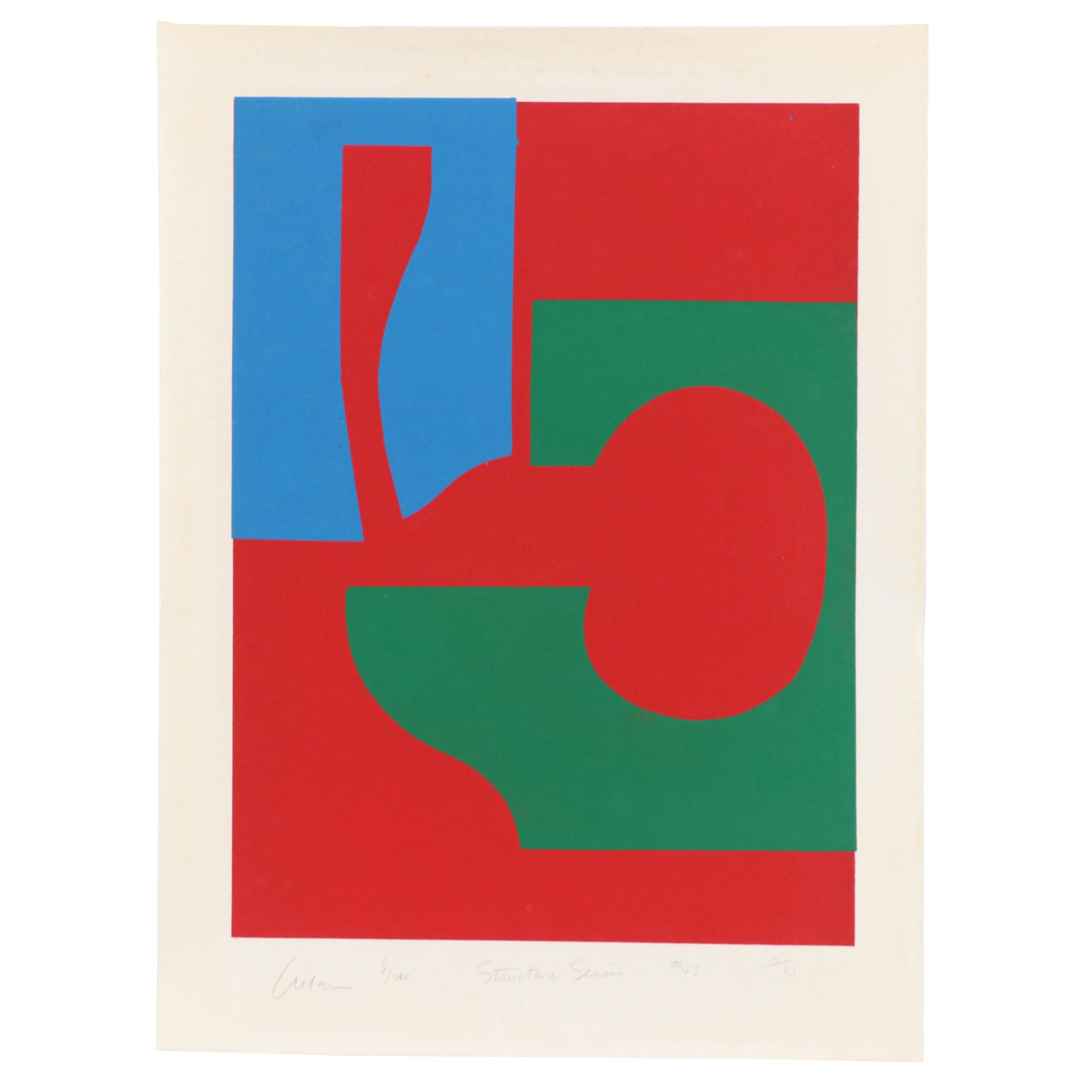 Harry Hilson Abstract Biomorphic Serigraph From "Structure Series," 1973s