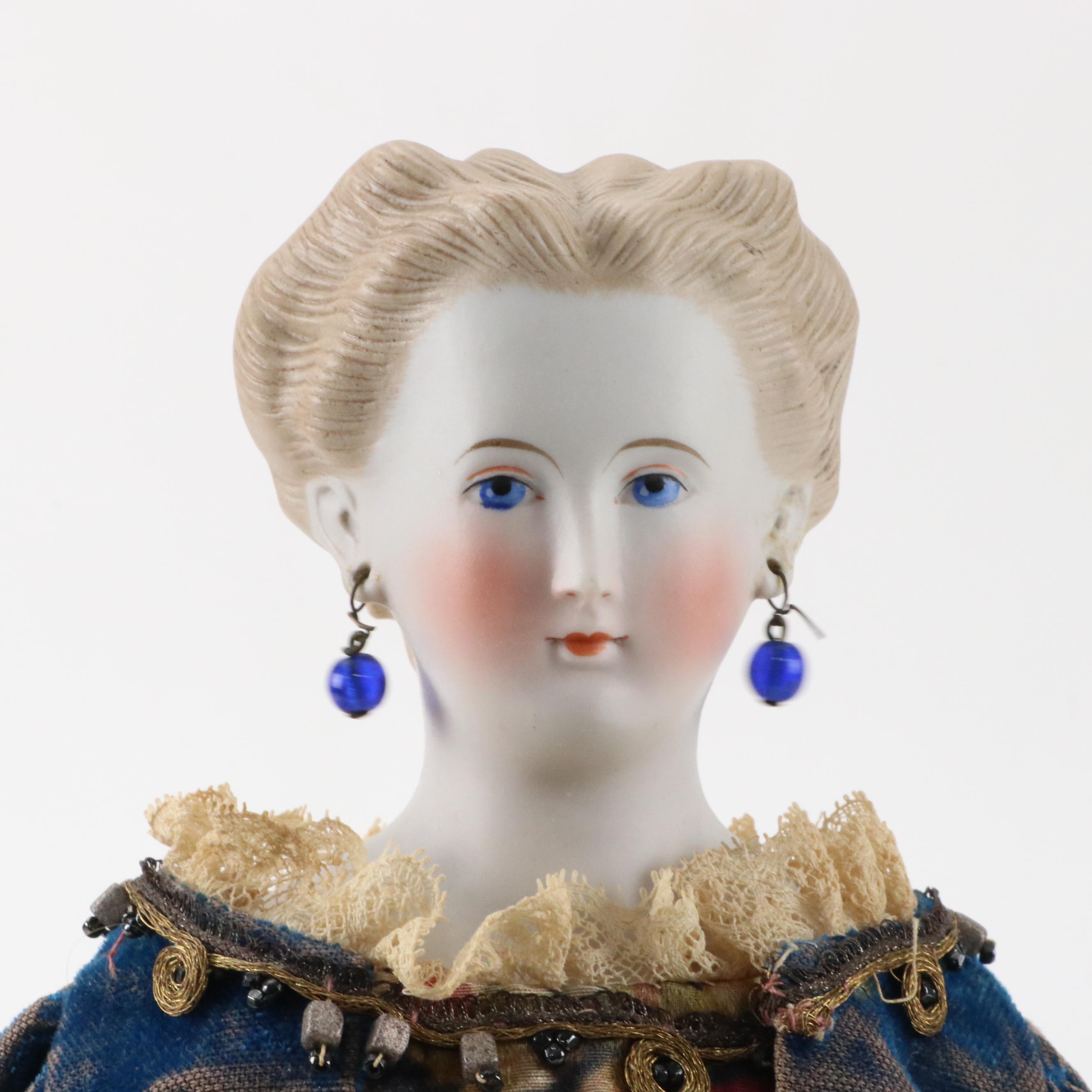 Kling German Tinted Parian with Molded Café au Lait Hair Doll with Pierced Ears