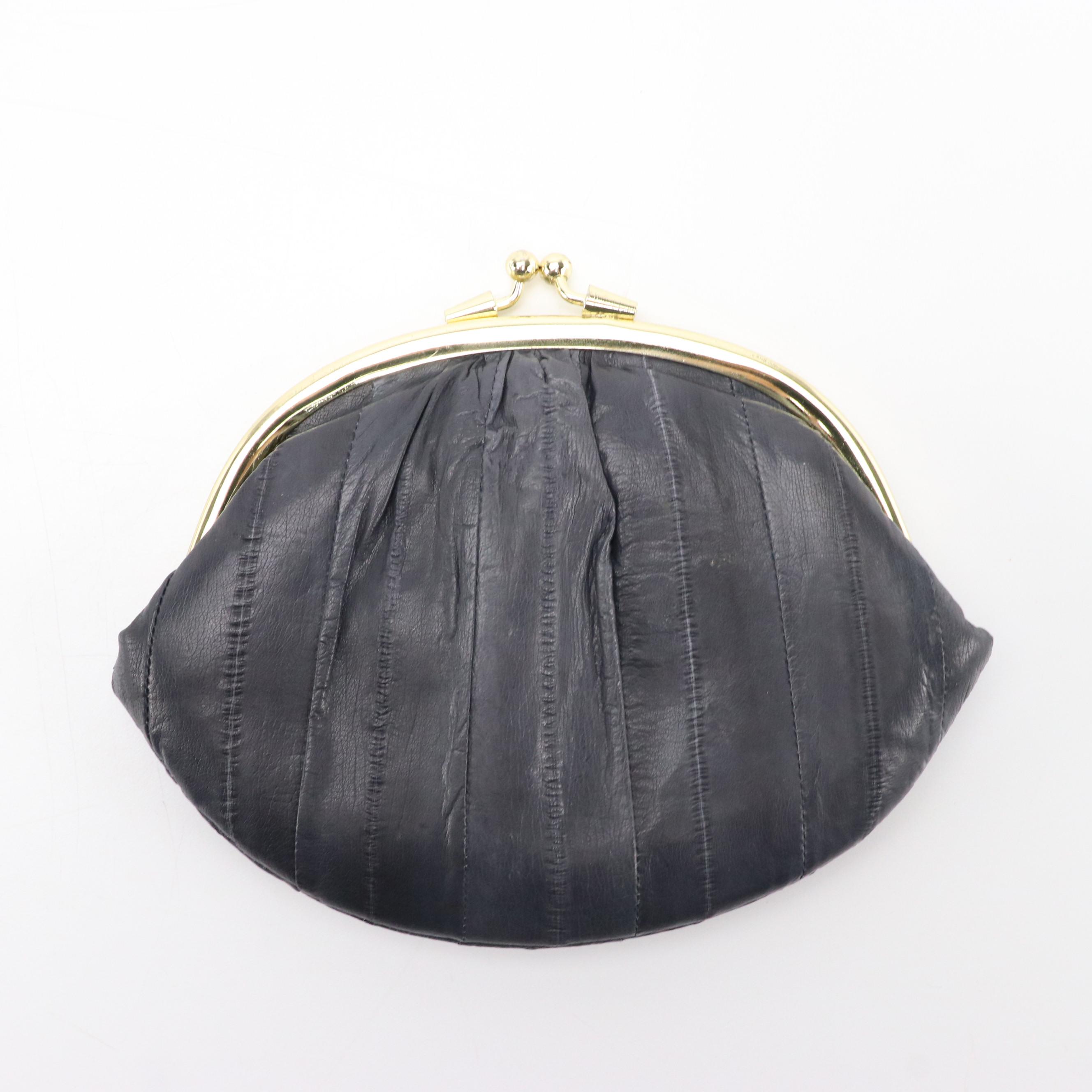 Eel Skin Kiss Lock Clutch and Shoulder Bag