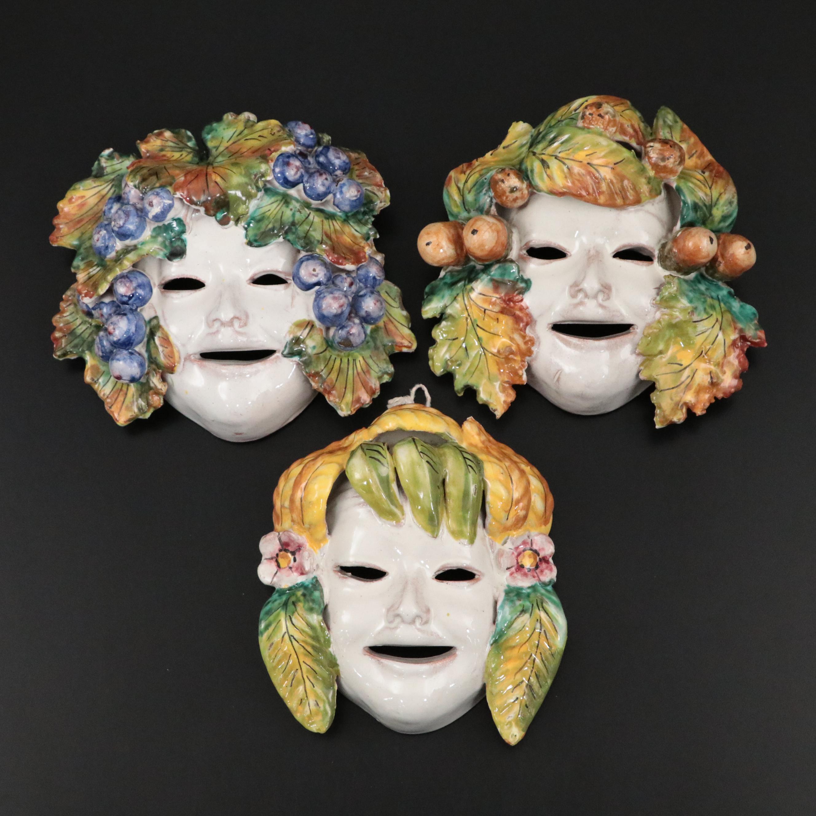 Italian Majolica Wall Hanging Masks
