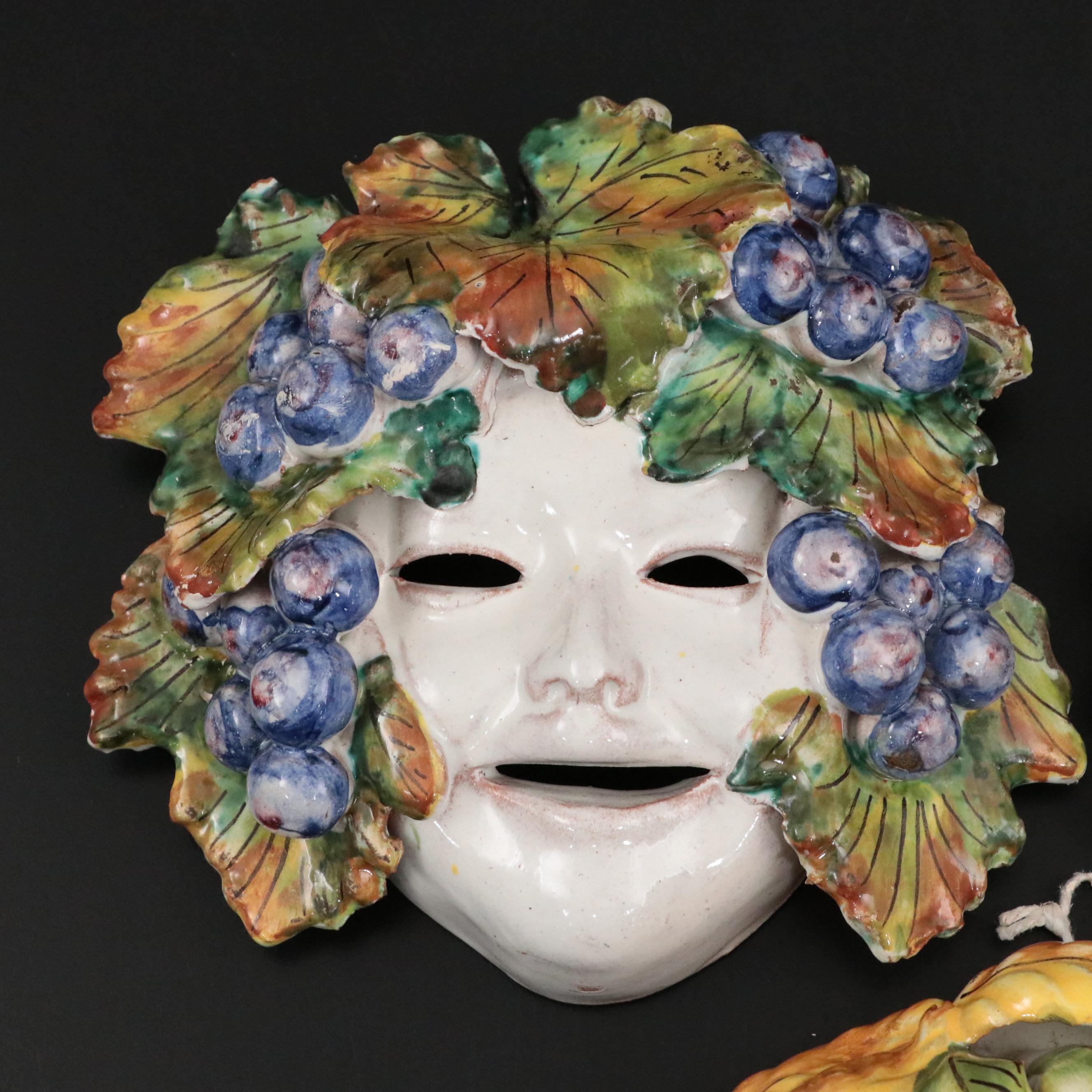 Italian Majolica Wall Hanging Masks