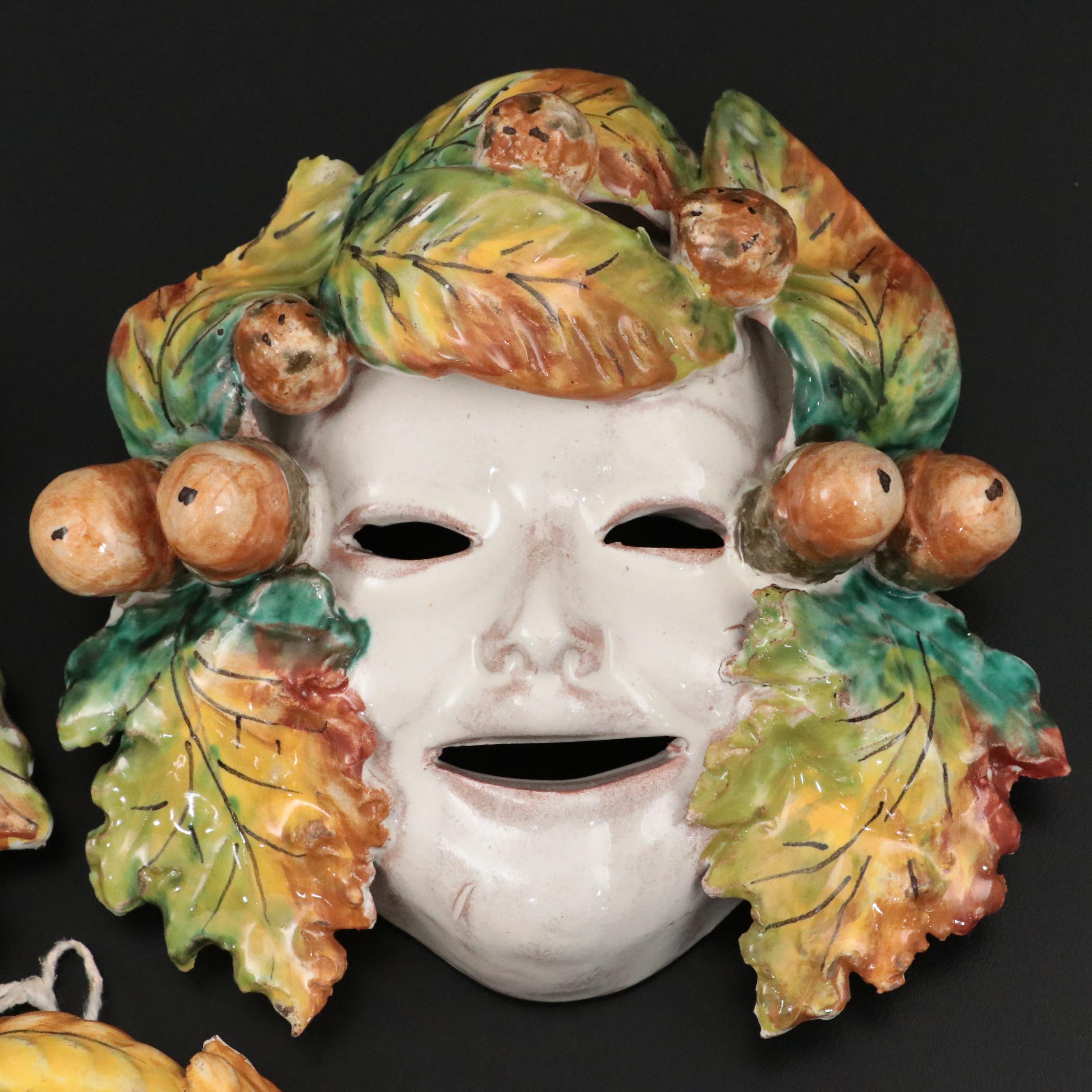 Italian Majolica Wall Hanging Masks