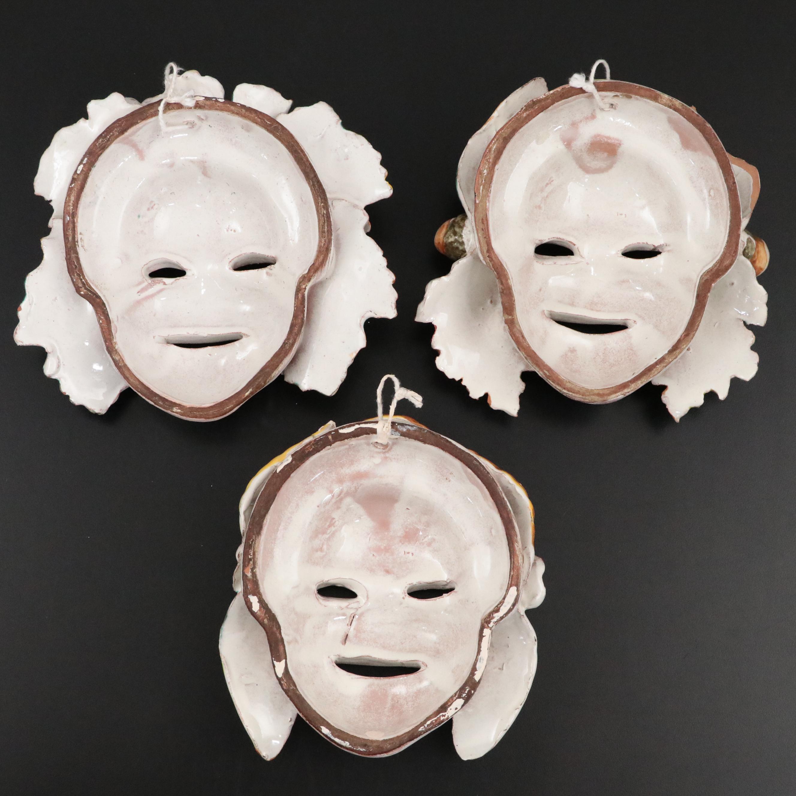 Italian Majolica Wall Hanging Masks