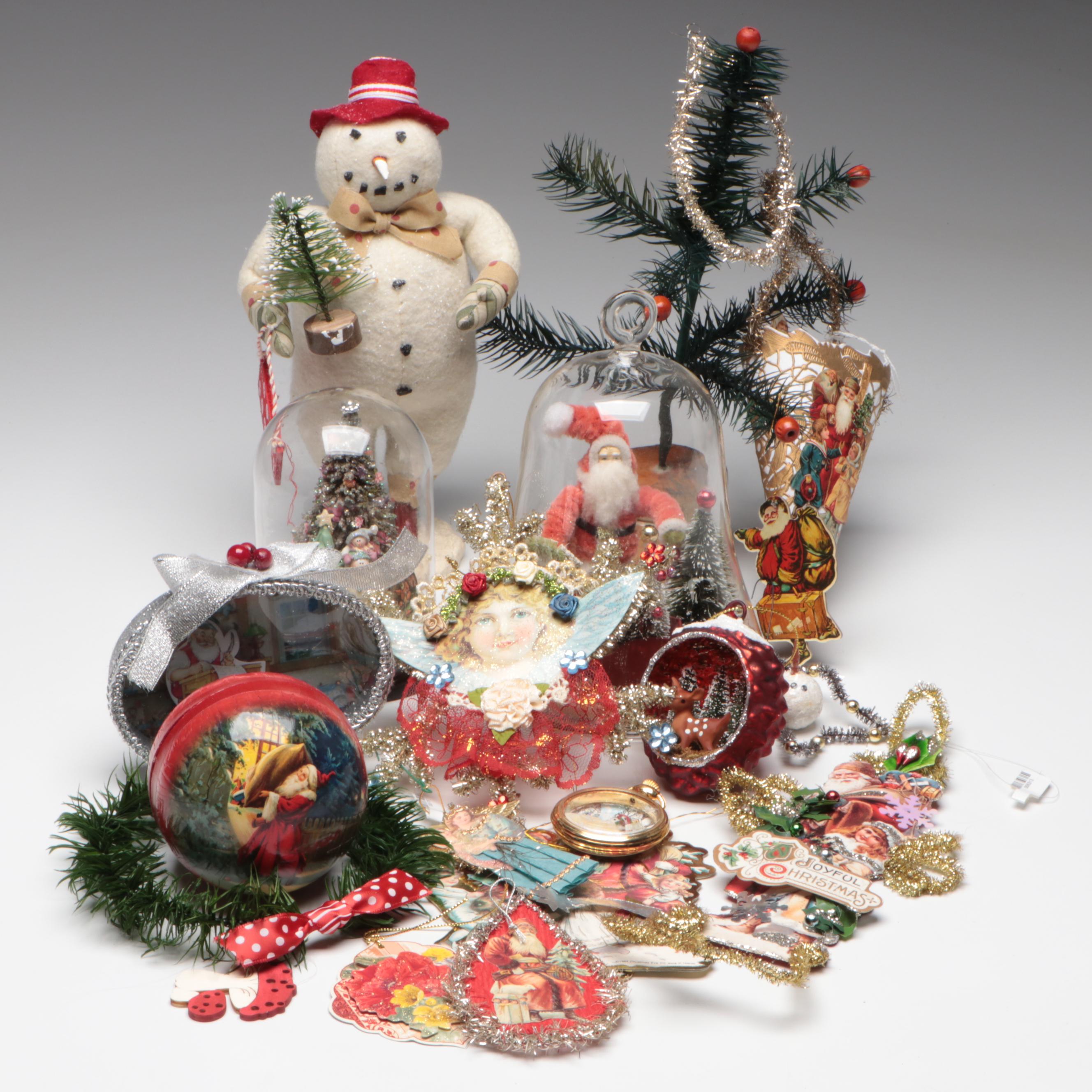 Plush Snowman Figure, Santa and Christmas Tree Displays, Ornaments and More