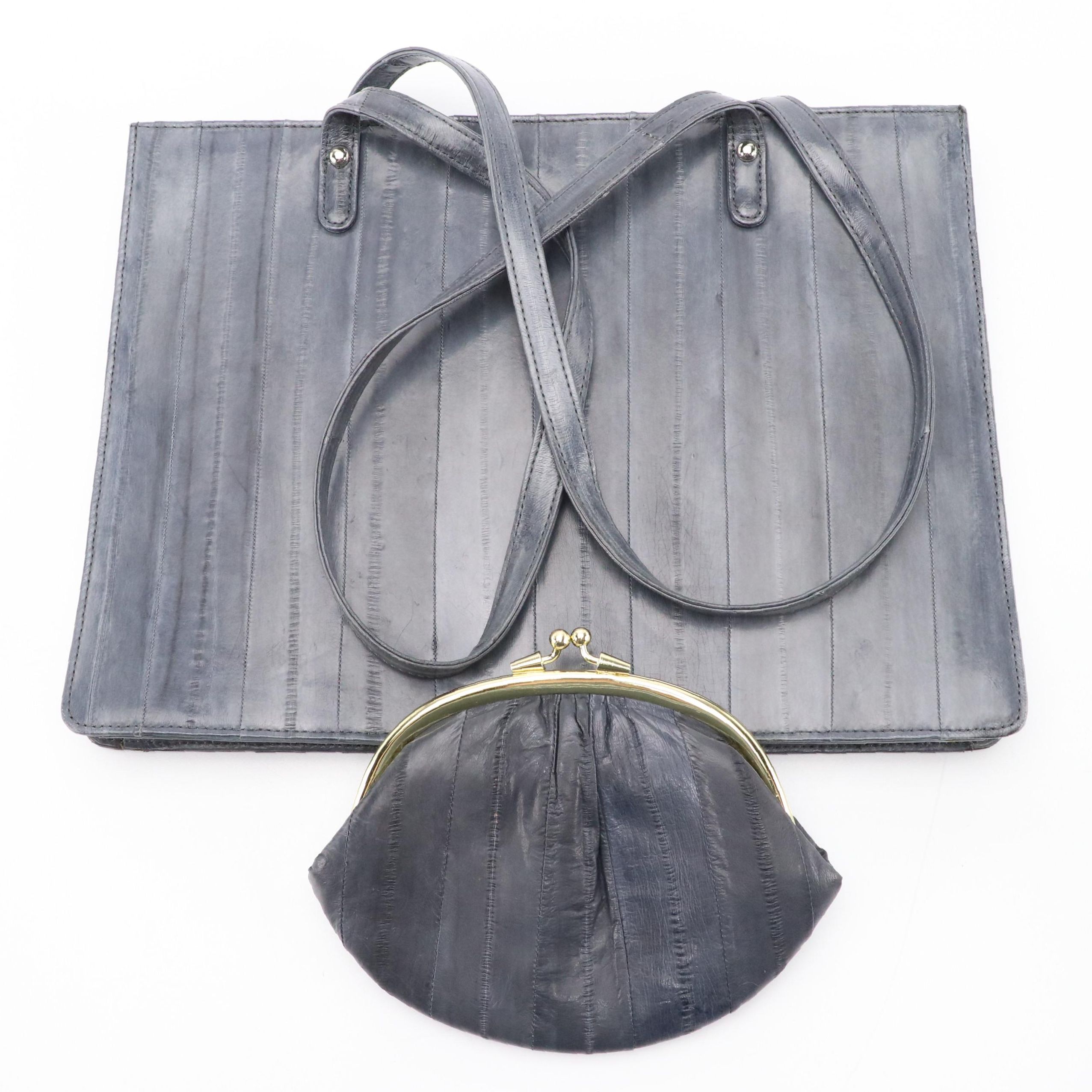 Eel Skin Kiss Lock Clutch and Shoulder Bag