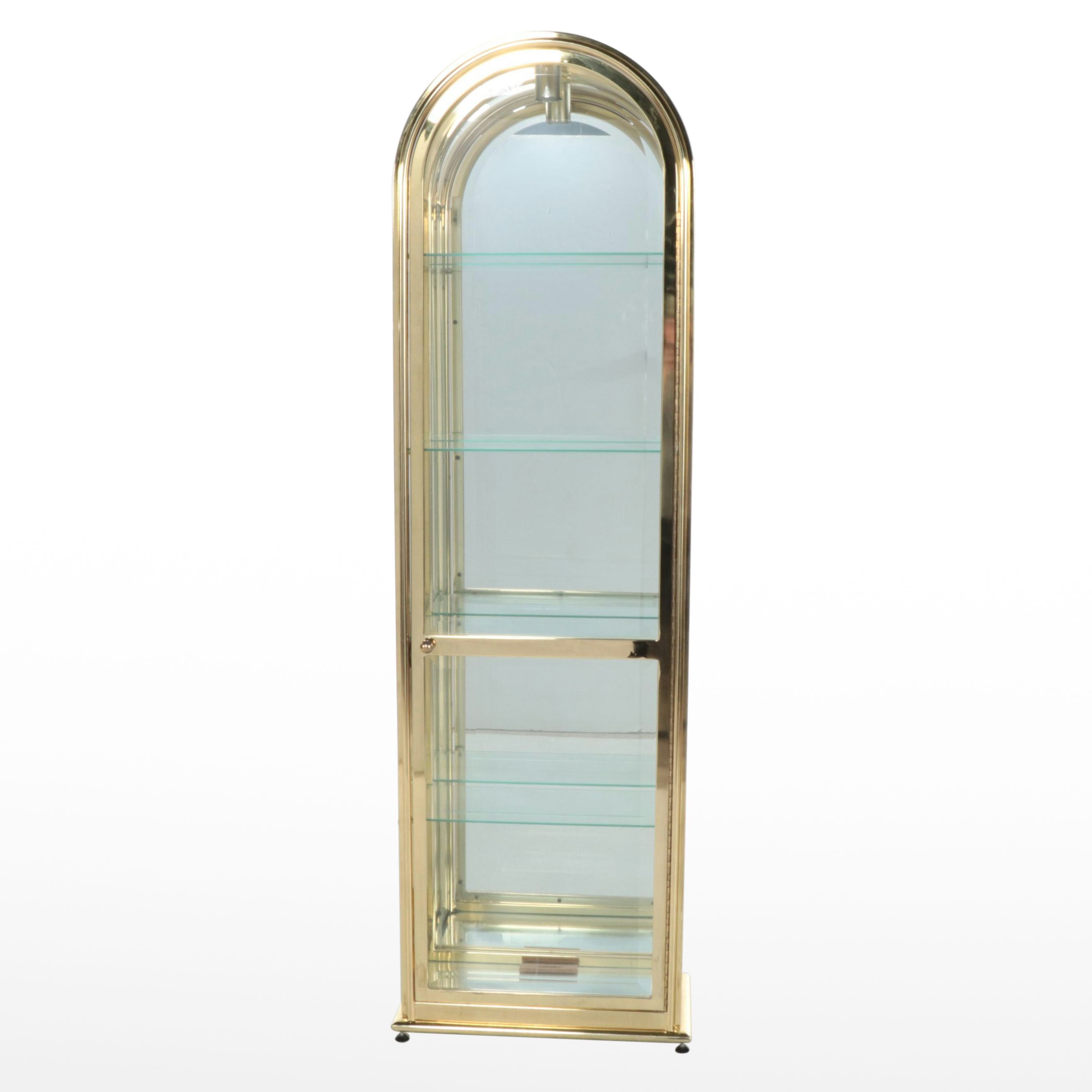 Brass and Glass Illuminated Arched Curio Cabinet