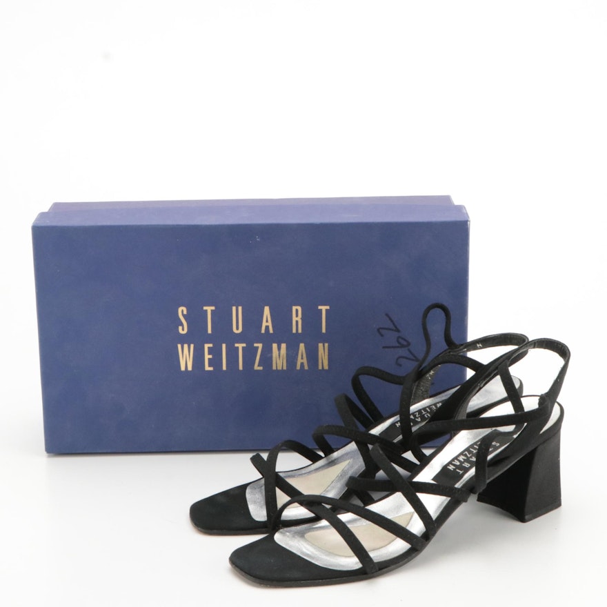 Stuart Weitzman Black Sling Back Sandals and Cross-Strap Block Heels ...