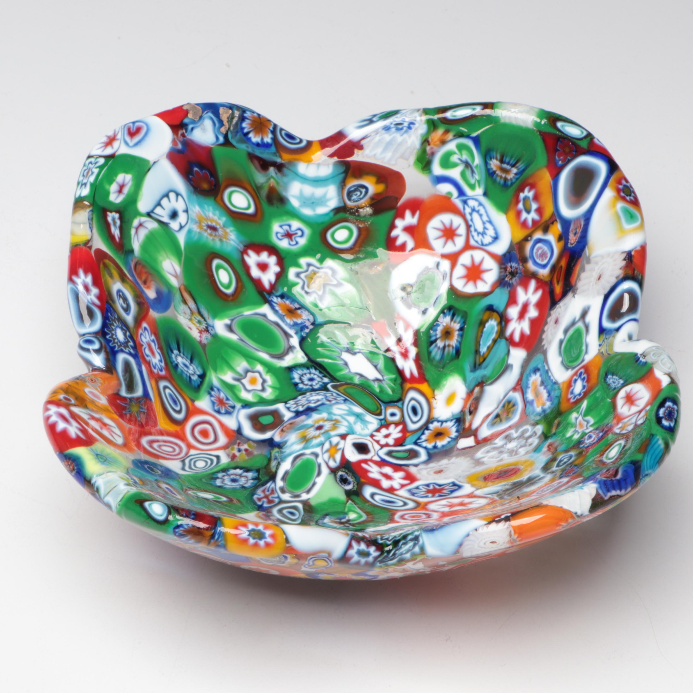 Millefiori Glass Bowl with Artist Signed Perfume Bottle
