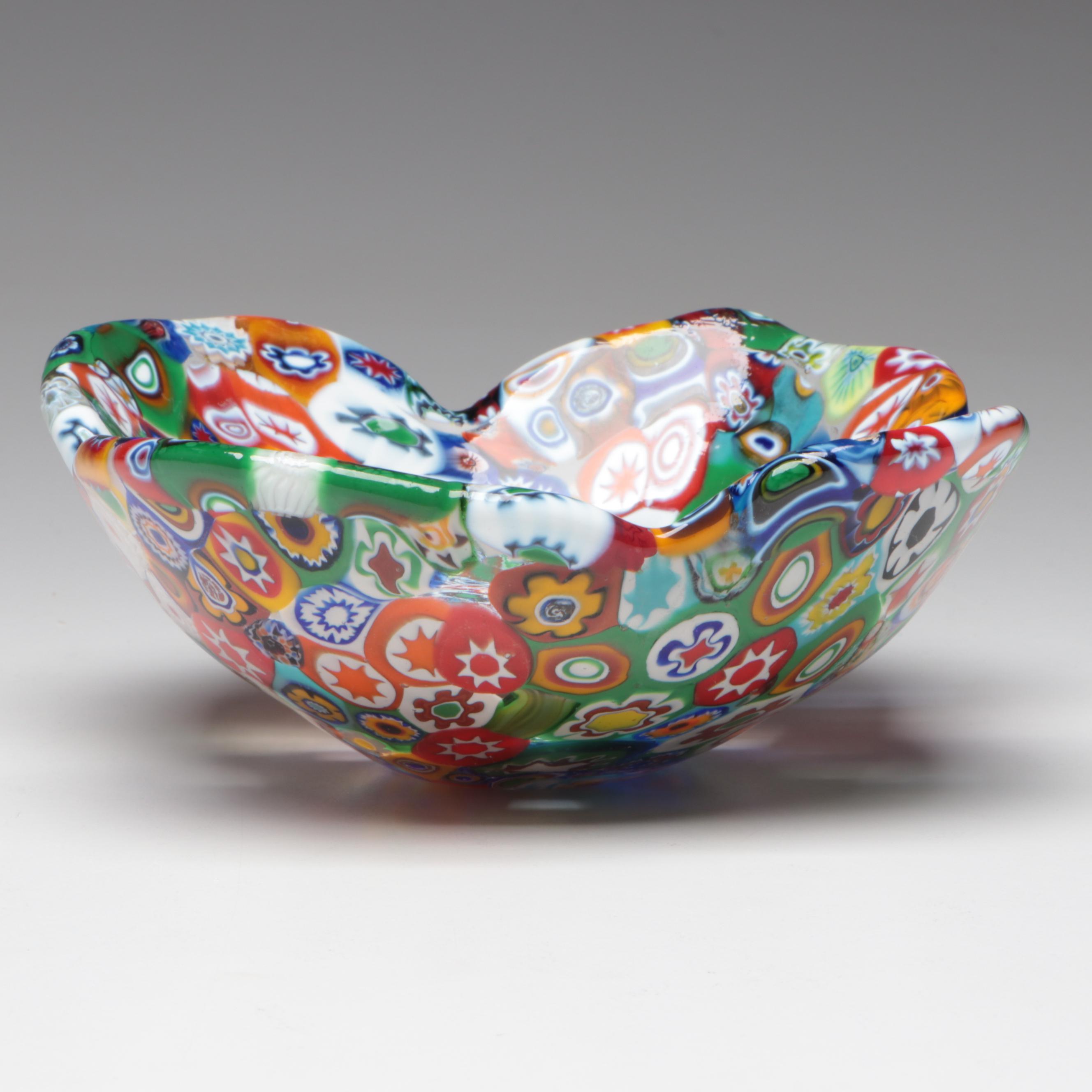Millefiori Glass Bowl with Artist Signed Perfume Bottle