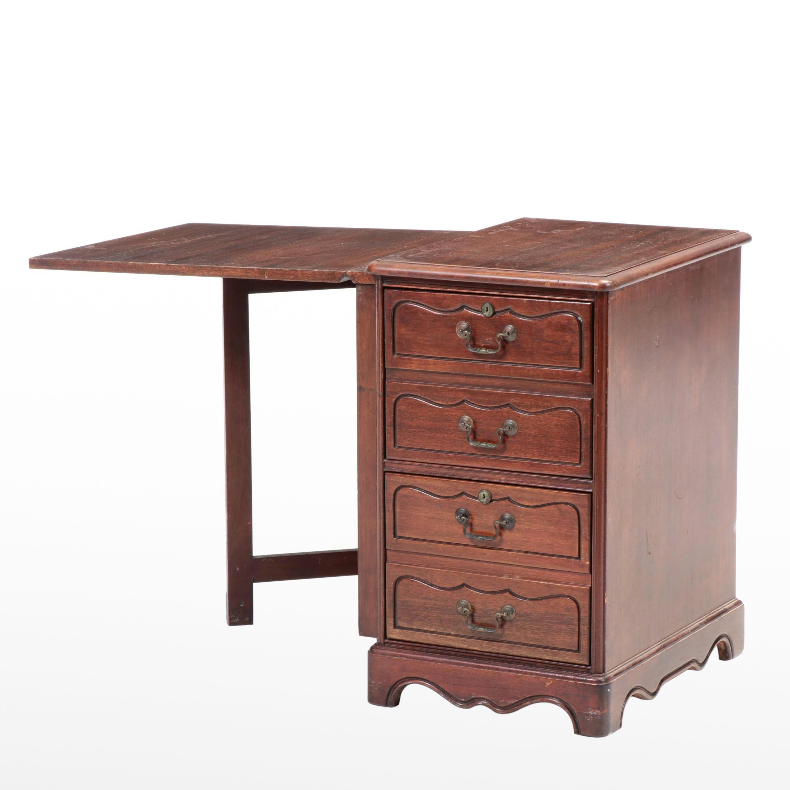 French Provincial Style Mahogany Two-Drawer File Cabinet with Drop Leaf