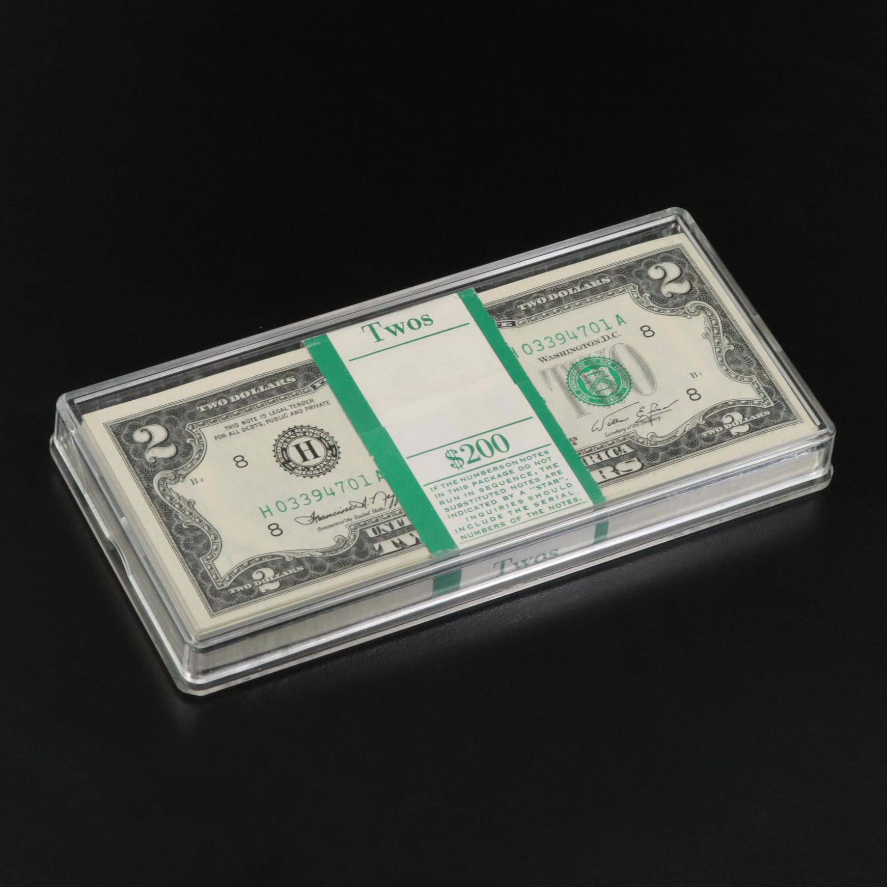 One Hundred 1976 $2 Dollar Federal Reserve Notes with Consecutive Serial Numbers