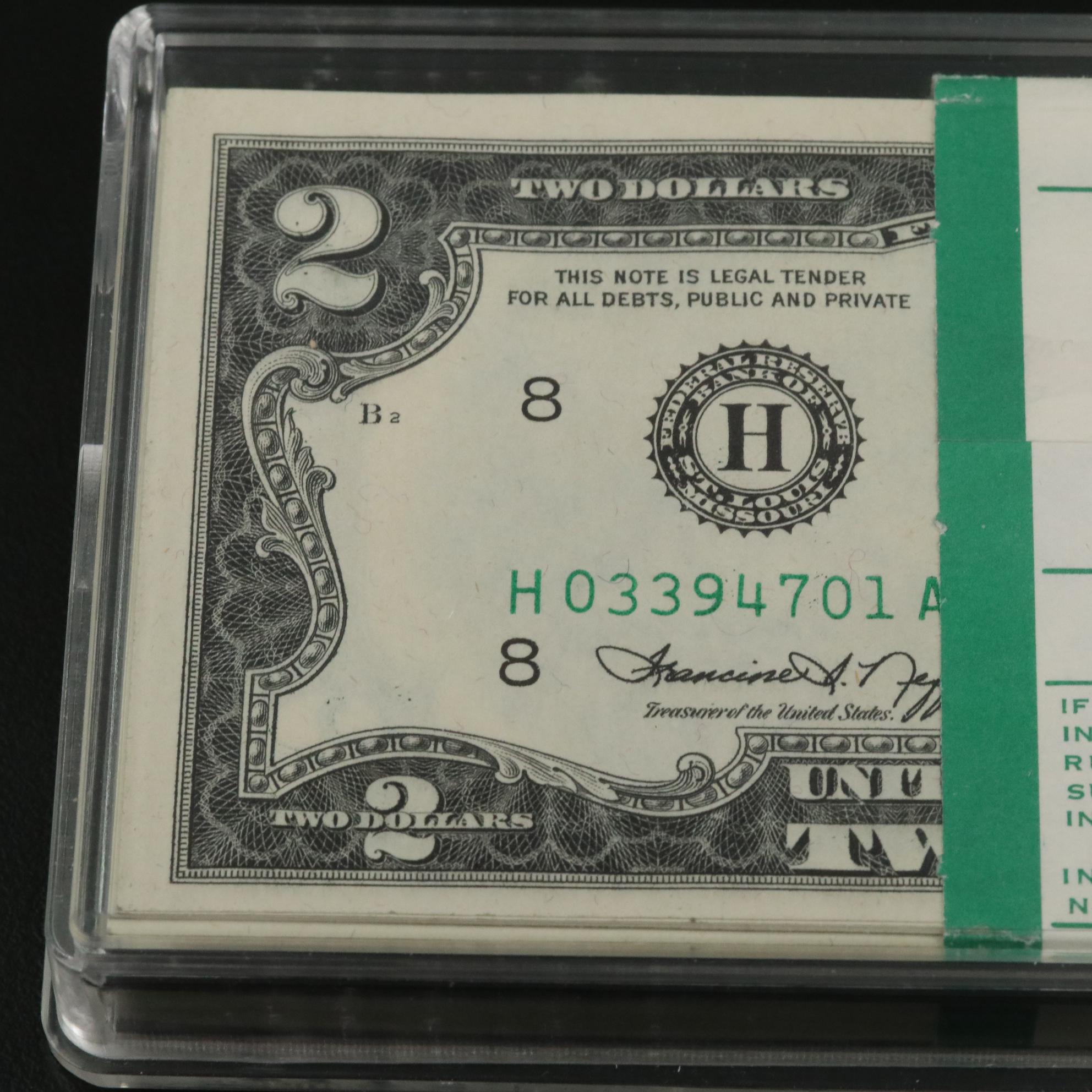 One Hundred 1976 $2 Dollar Federal Reserve Notes with Consecutive Serial Numbers