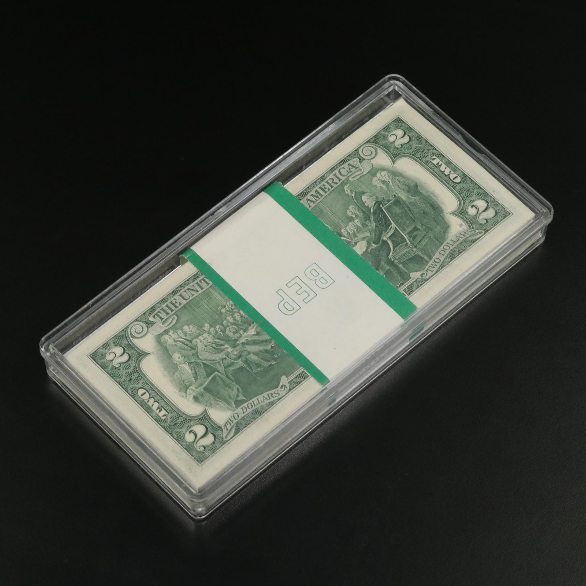 One Hundred 1976 $2 Dollar Federal Reserve Notes with Consecutive Serial Numbers