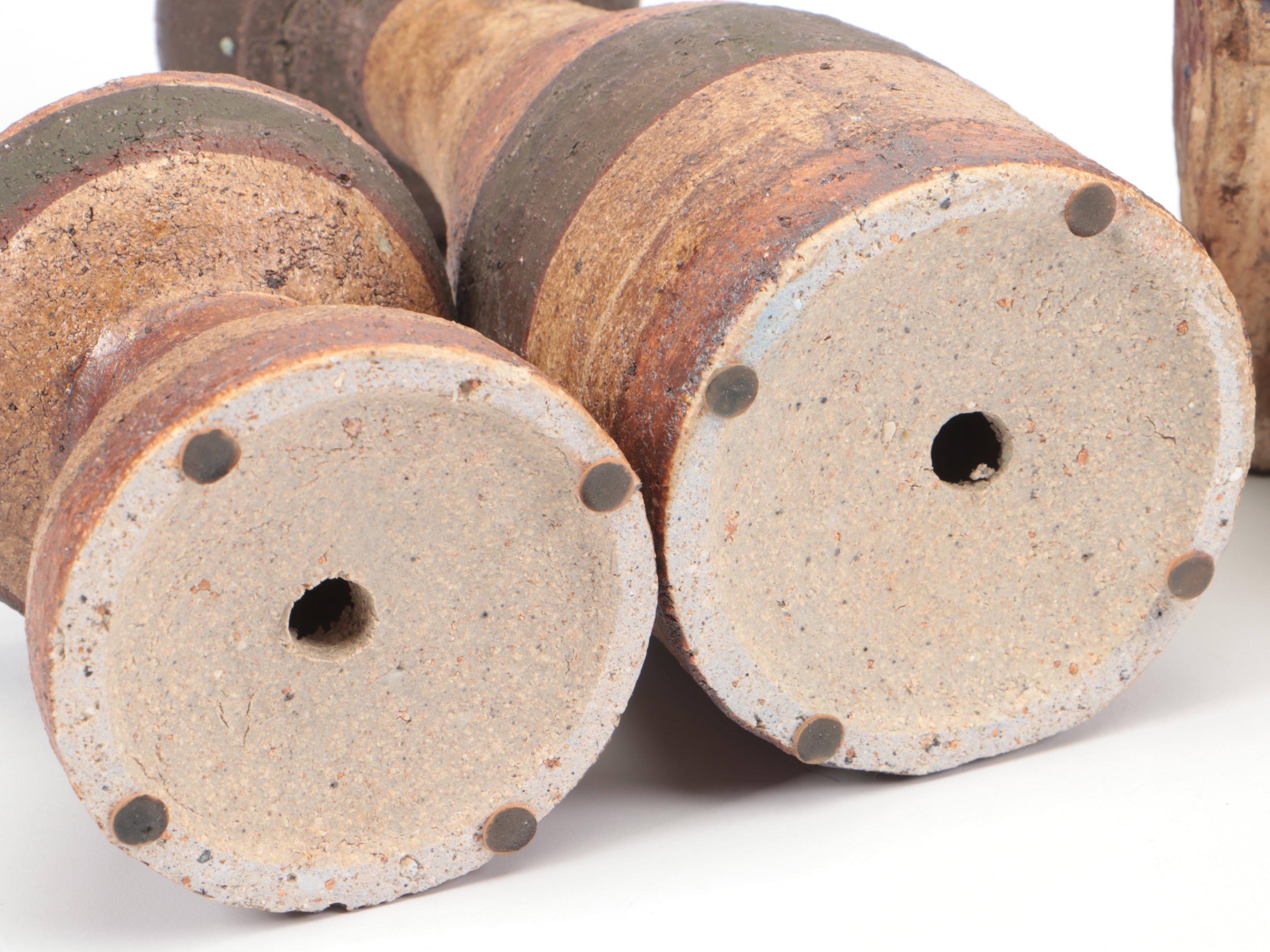 Asian Polychrome Carved Wooden Bodhisattva Head and Other Candle Pillars