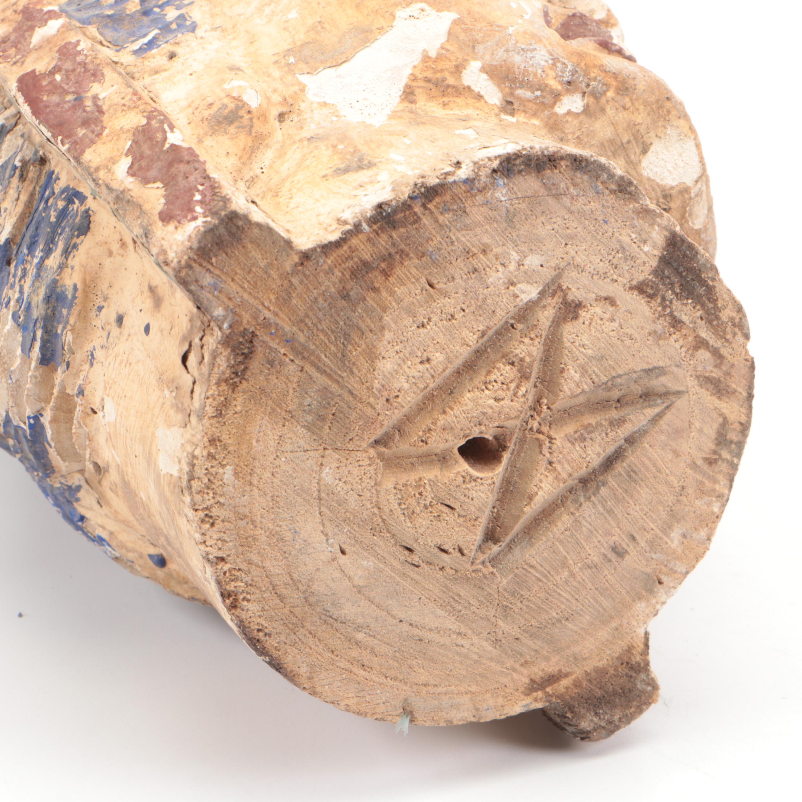 Asian Polychrome Carved Wooden Bodhisattva Head and Other Candle Pillars