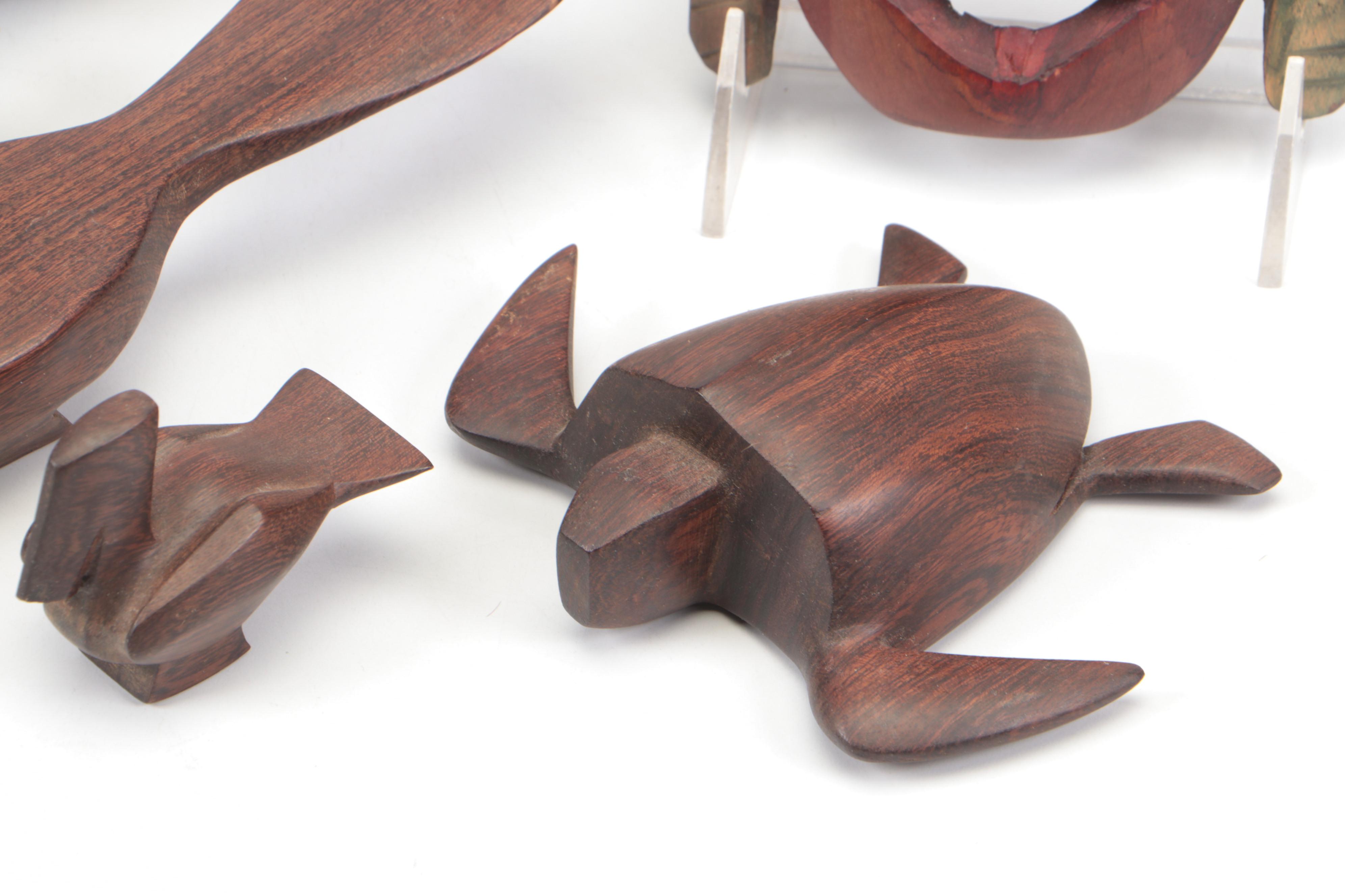 Kenyan Hand-Carved Polychrome Wooden Mask with Carved Wooden Figurines