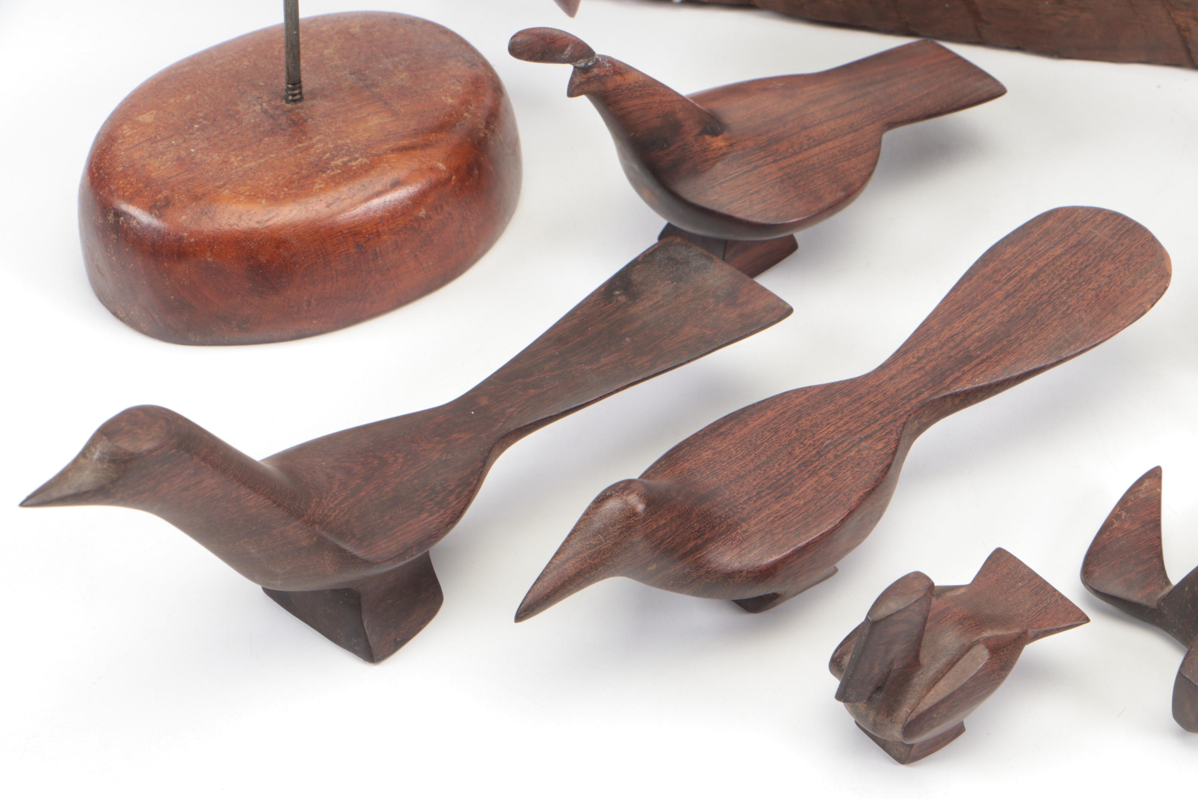 Kenyan Hand-Carved Polychrome Wooden Mask with Carved Wooden Figurines