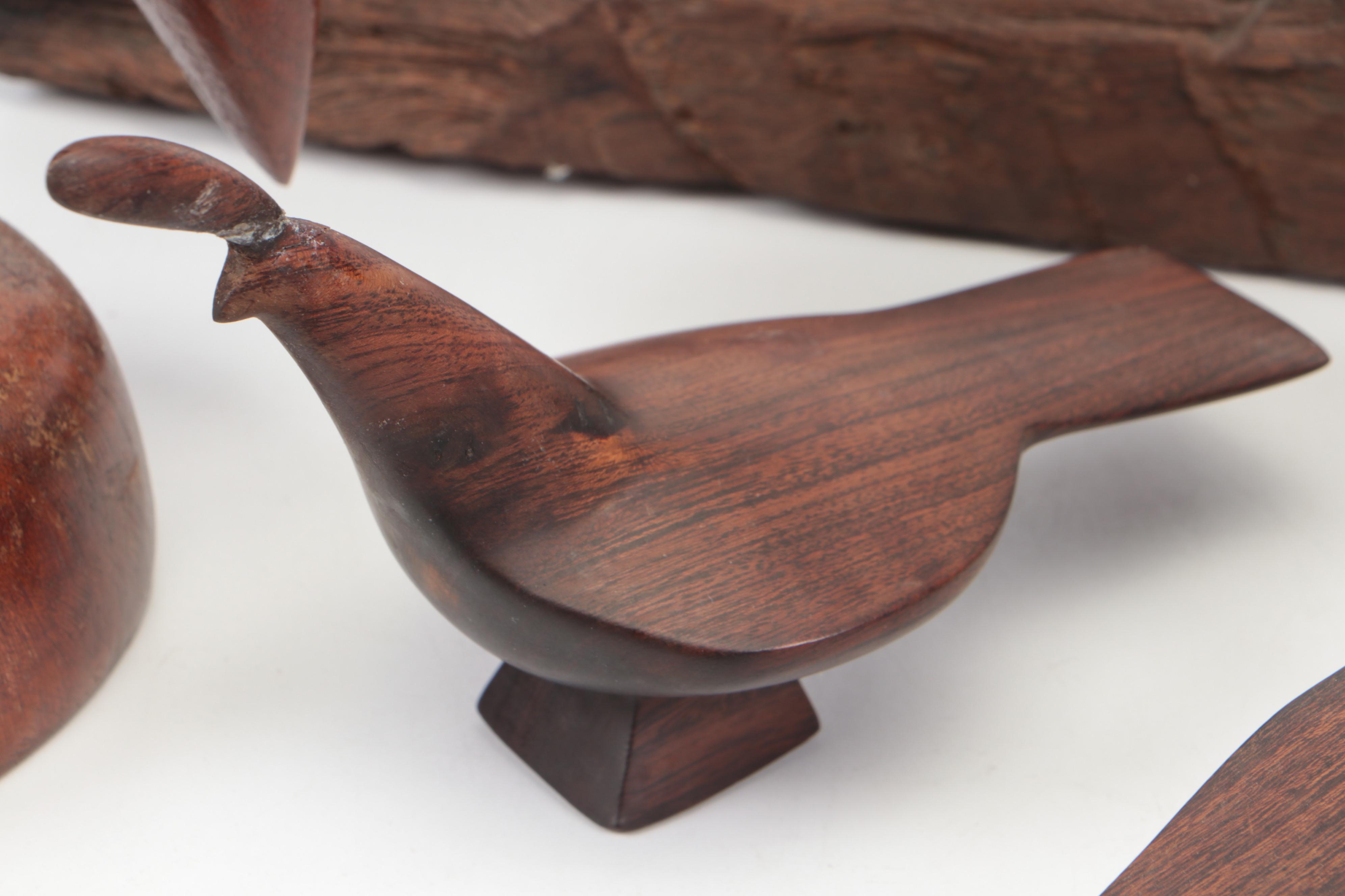 Kenyan Hand-Carved Polychrome Wooden Mask with Carved Wooden Figurines