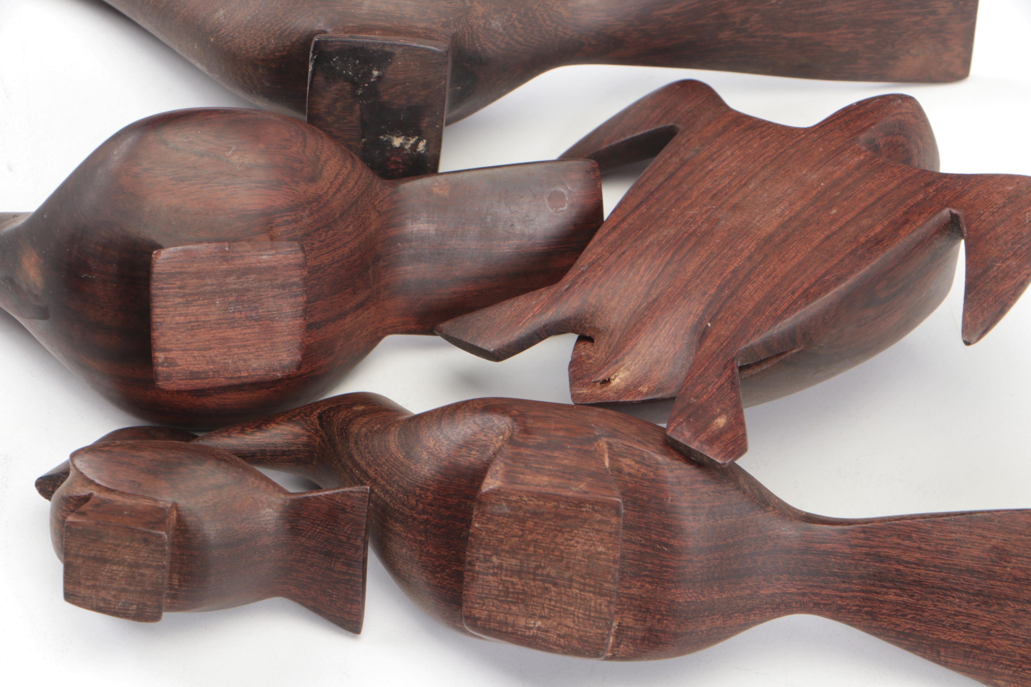 Kenyan Hand-Carved Polychrome Wooden Mask with Carved Wooden Figurines