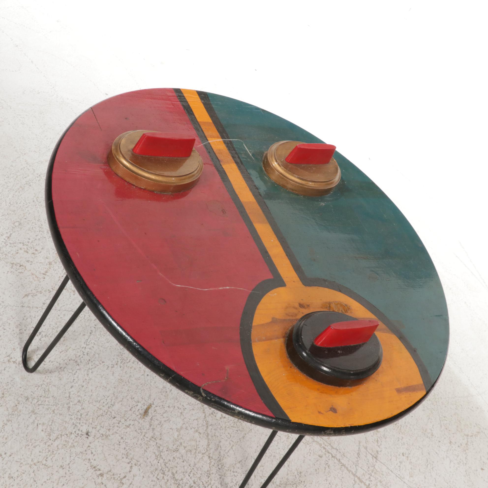 Postmodernist Painted Wood Abstract Visage Coffee Table, Signed