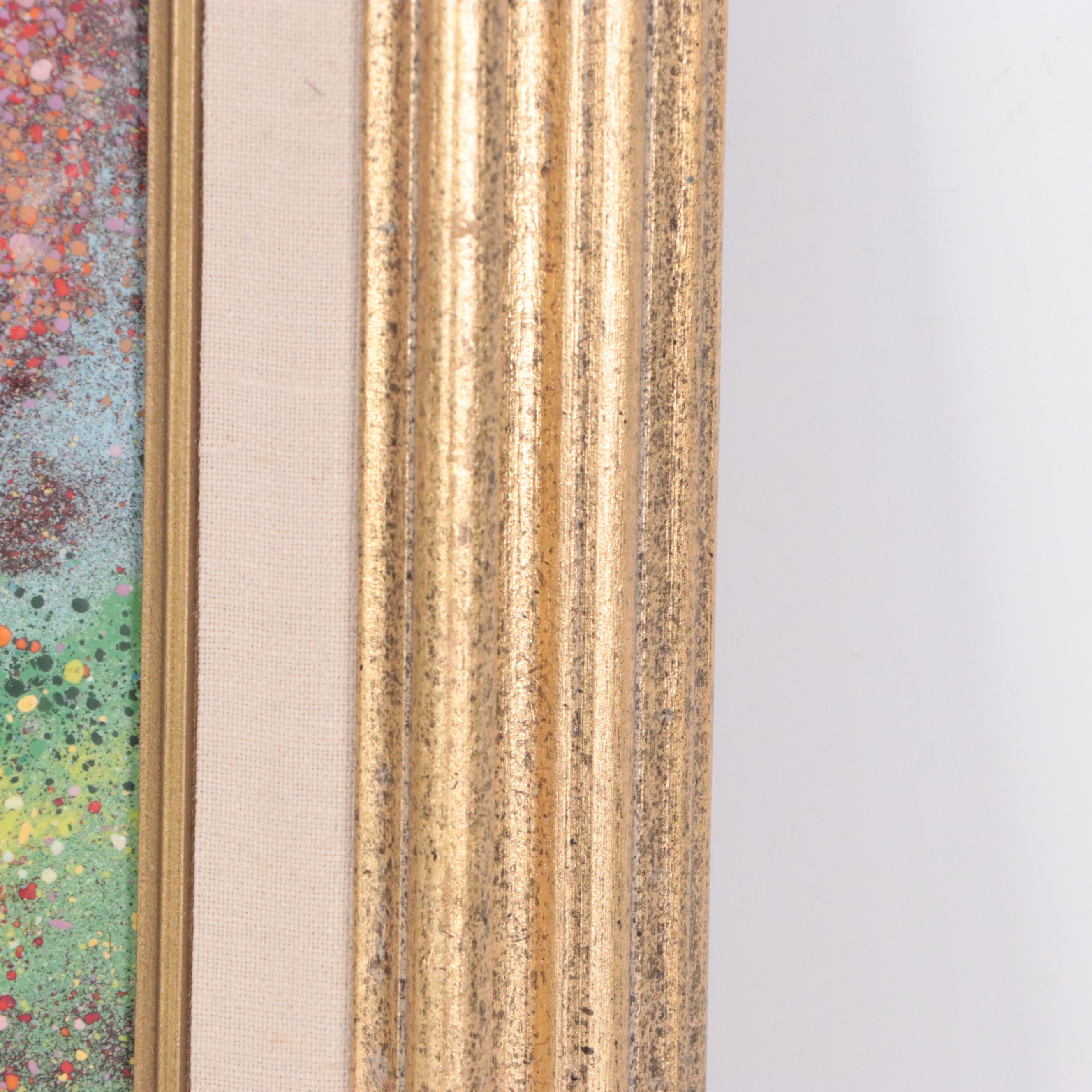 Louis Cardin Enamel on Copper Picture of Girl Gathering Flowers