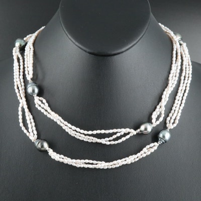 Pearl Station Necklace with Sterling Clasp