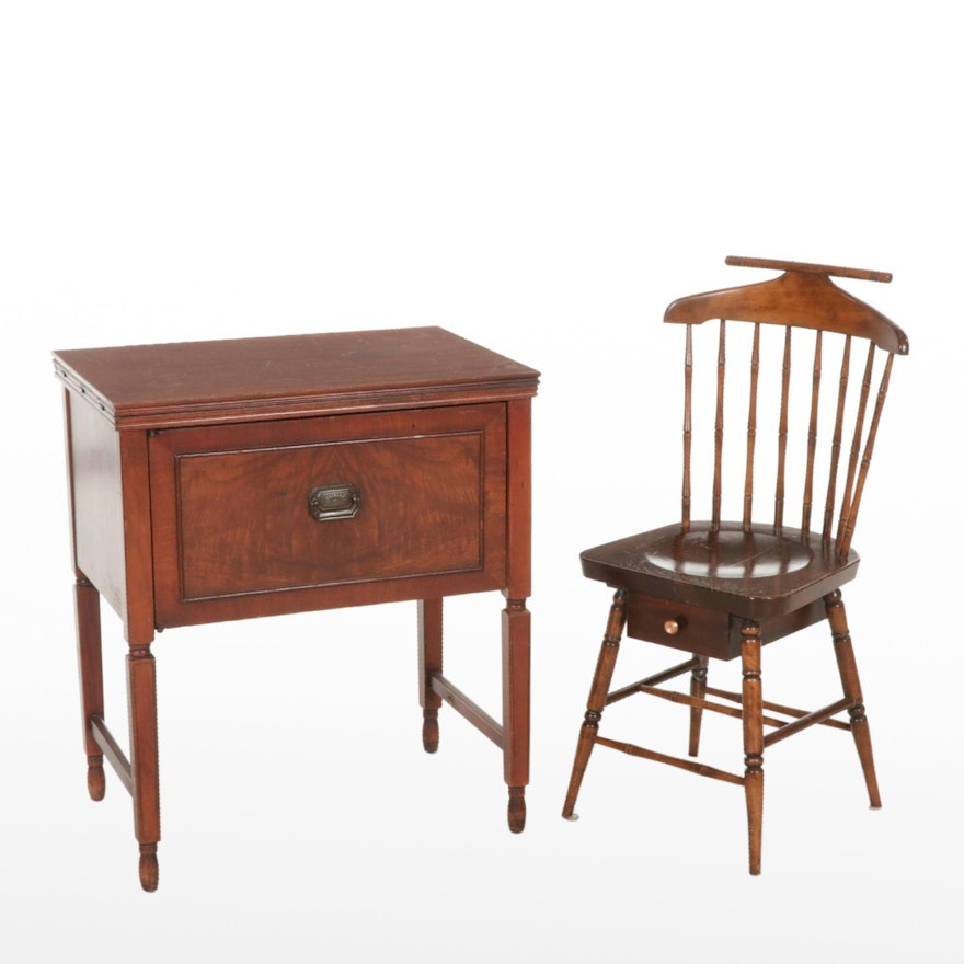 Windsor Chair with Underseat Drawer plus Mahogany-Veneered Sewing Table