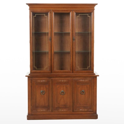 Mediterranean Style Walnut China Cabinet, Mid to Late 20th Century