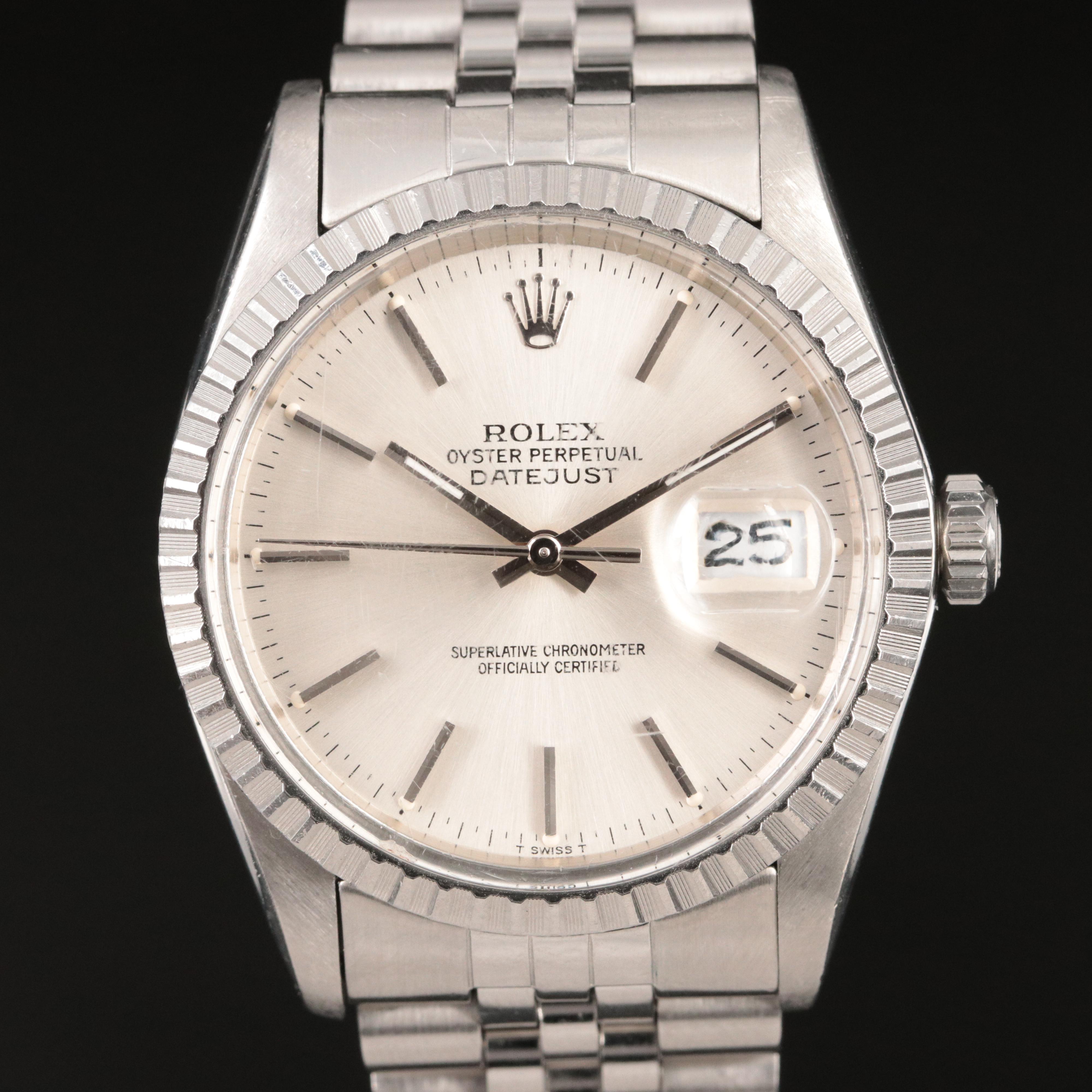 1984 Rolex Datejust Stainless Steel Automatic Watch