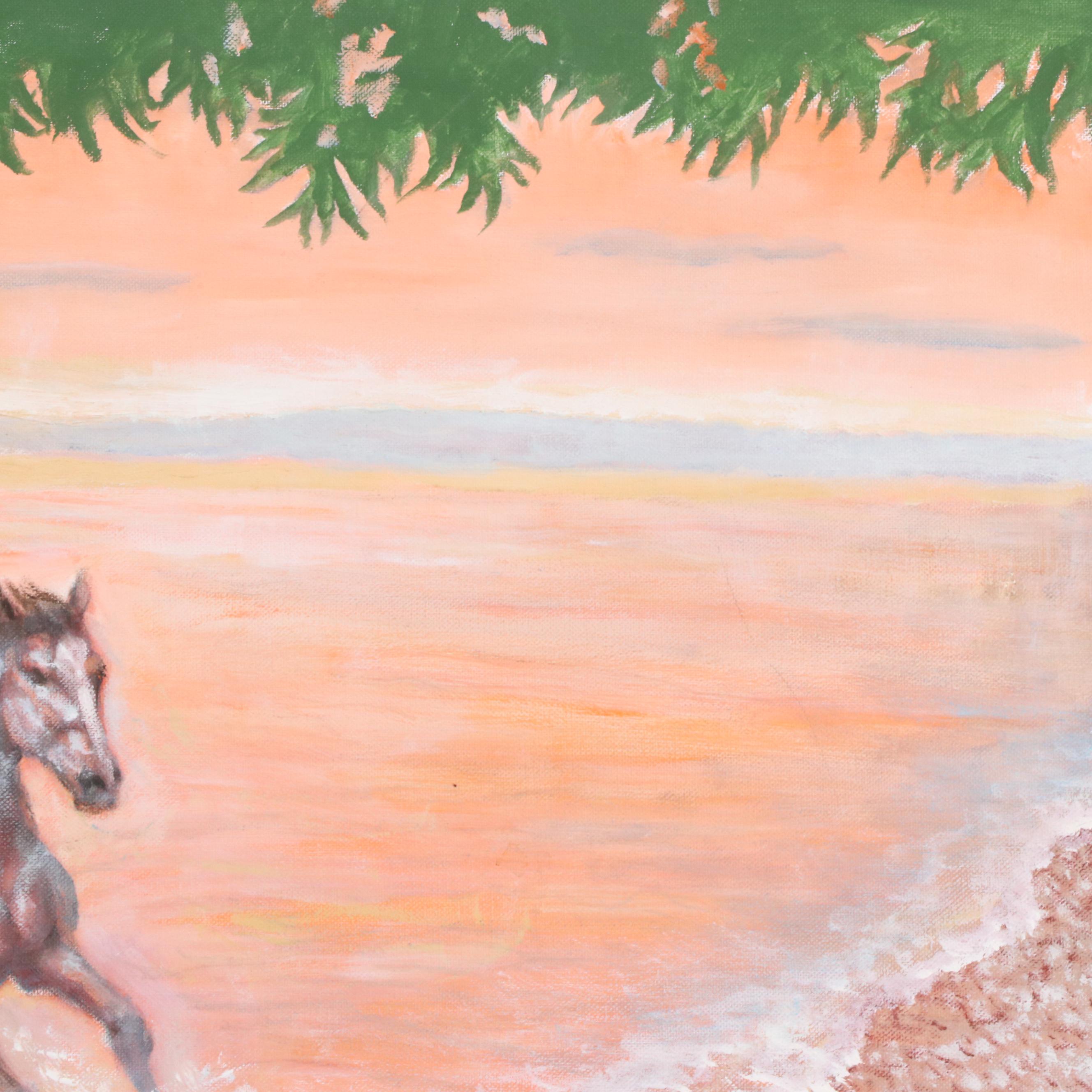 Gregory Perillo Oil Painting of Horses Running on Beach