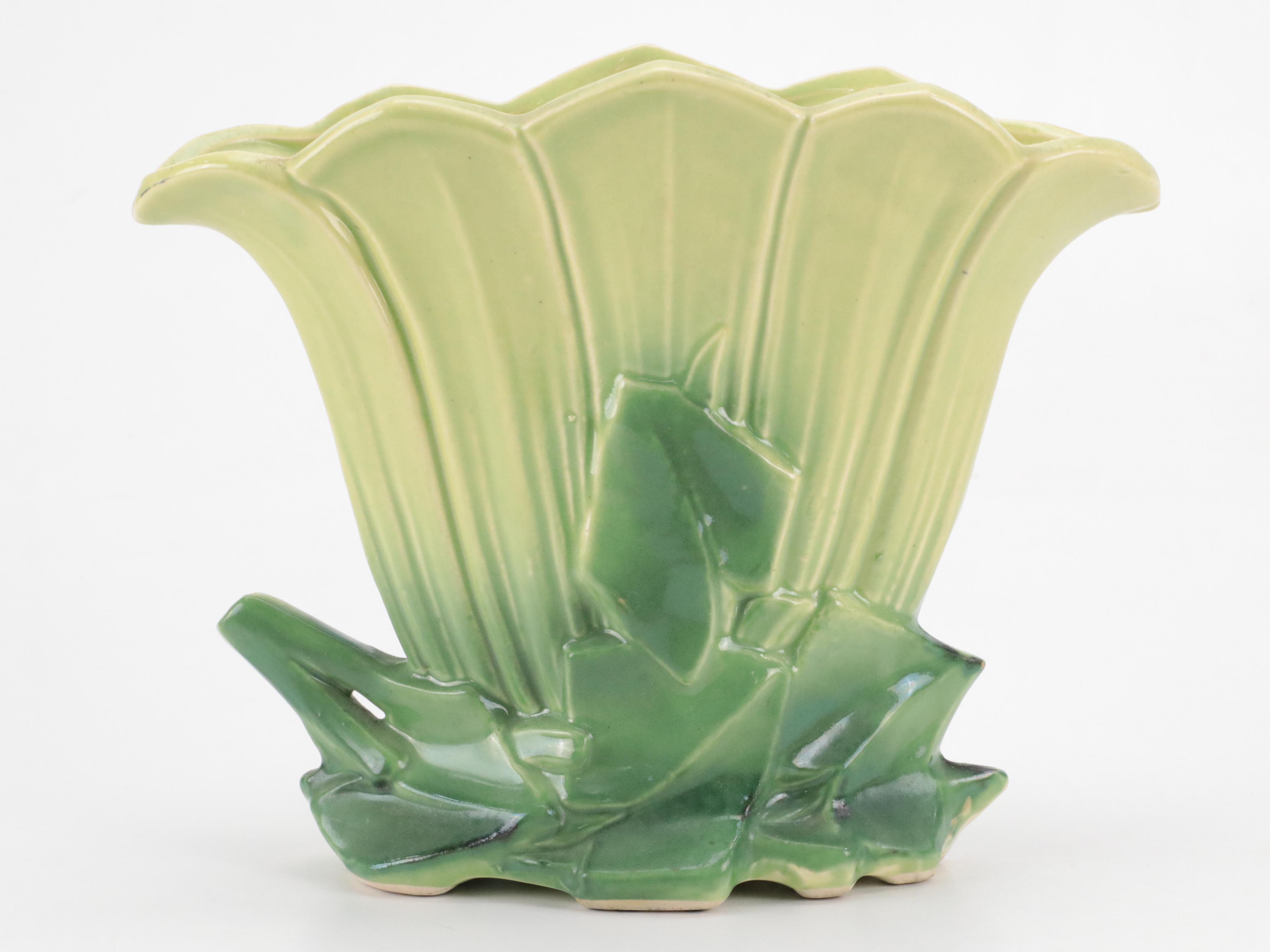 McCoy Pottery Raised Leaf Tulip Vase with Ceramic Panther Planter