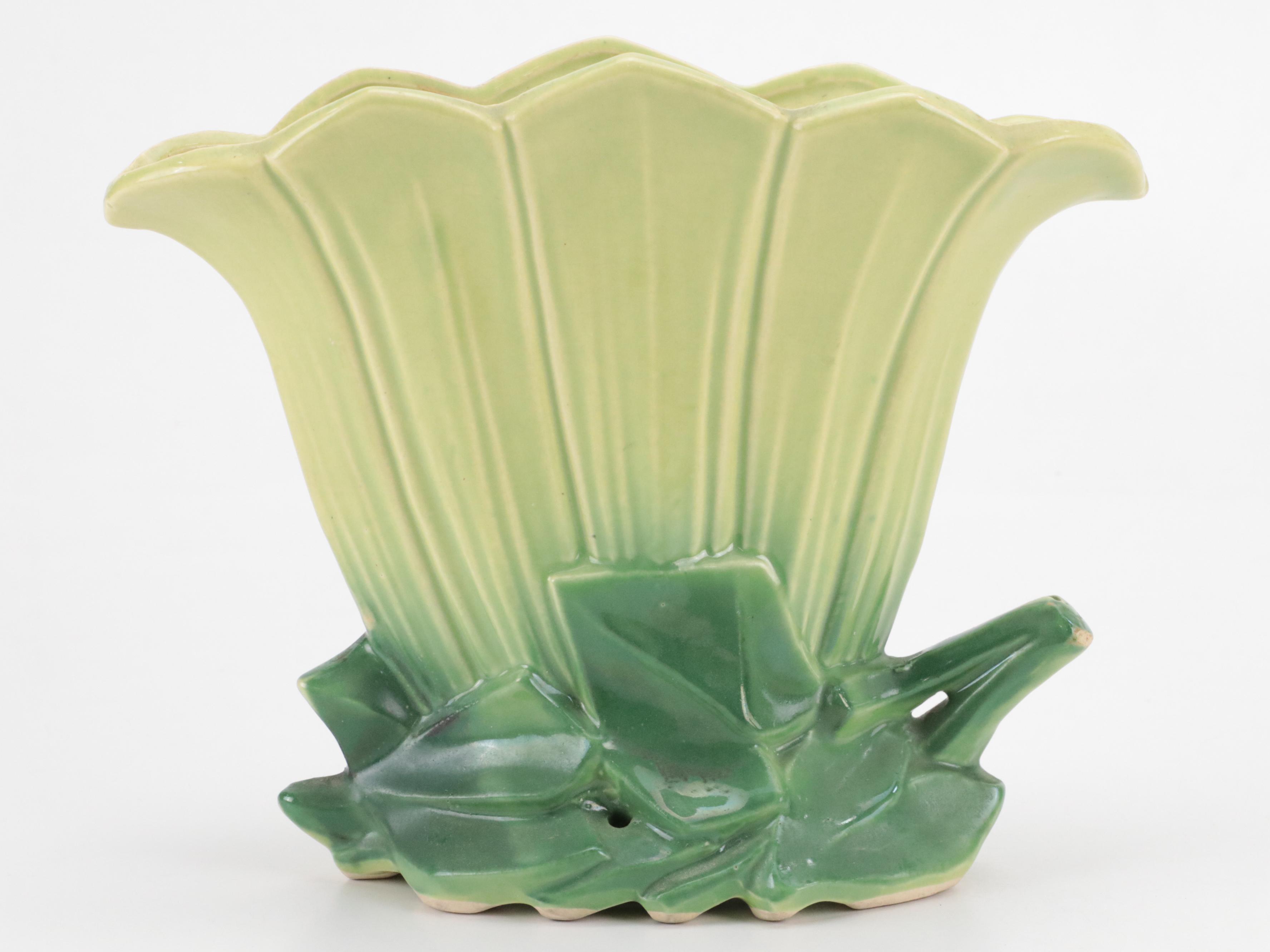 McCoy Pottery Raised Leaf Tulip Vase with Ceramic Panther Planter