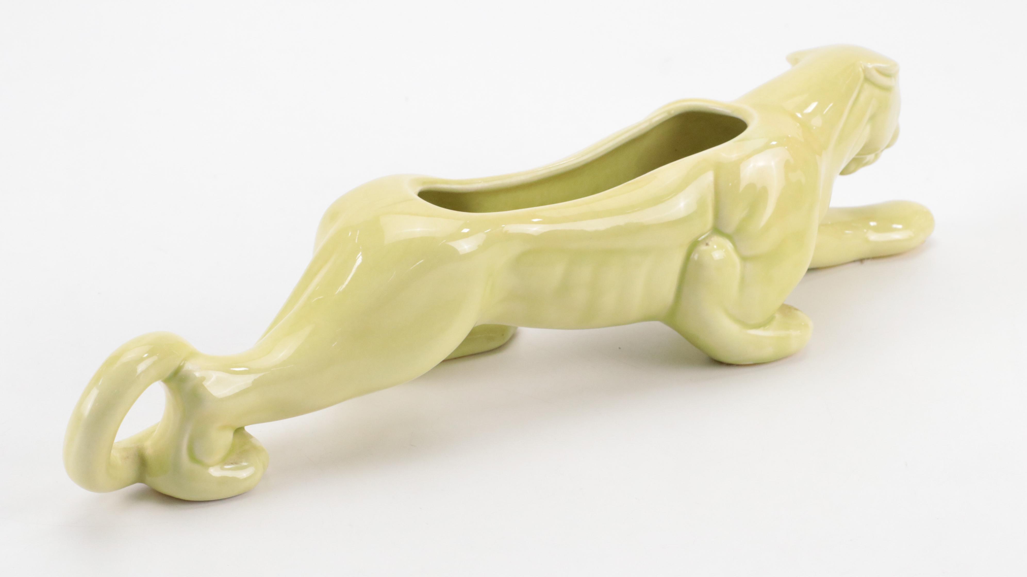 McCoy Pottery Raised Leaf Tulip Vase with Ceramic Panther Planter