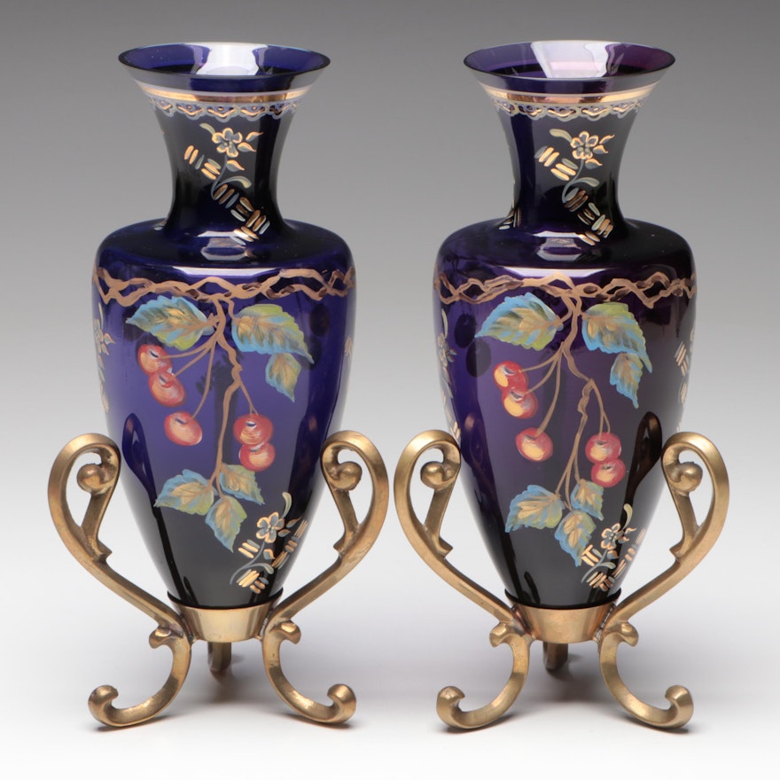 Pair of Fenton Connoisseur Collection Martha Reynolds Designed Glass Urn Vases