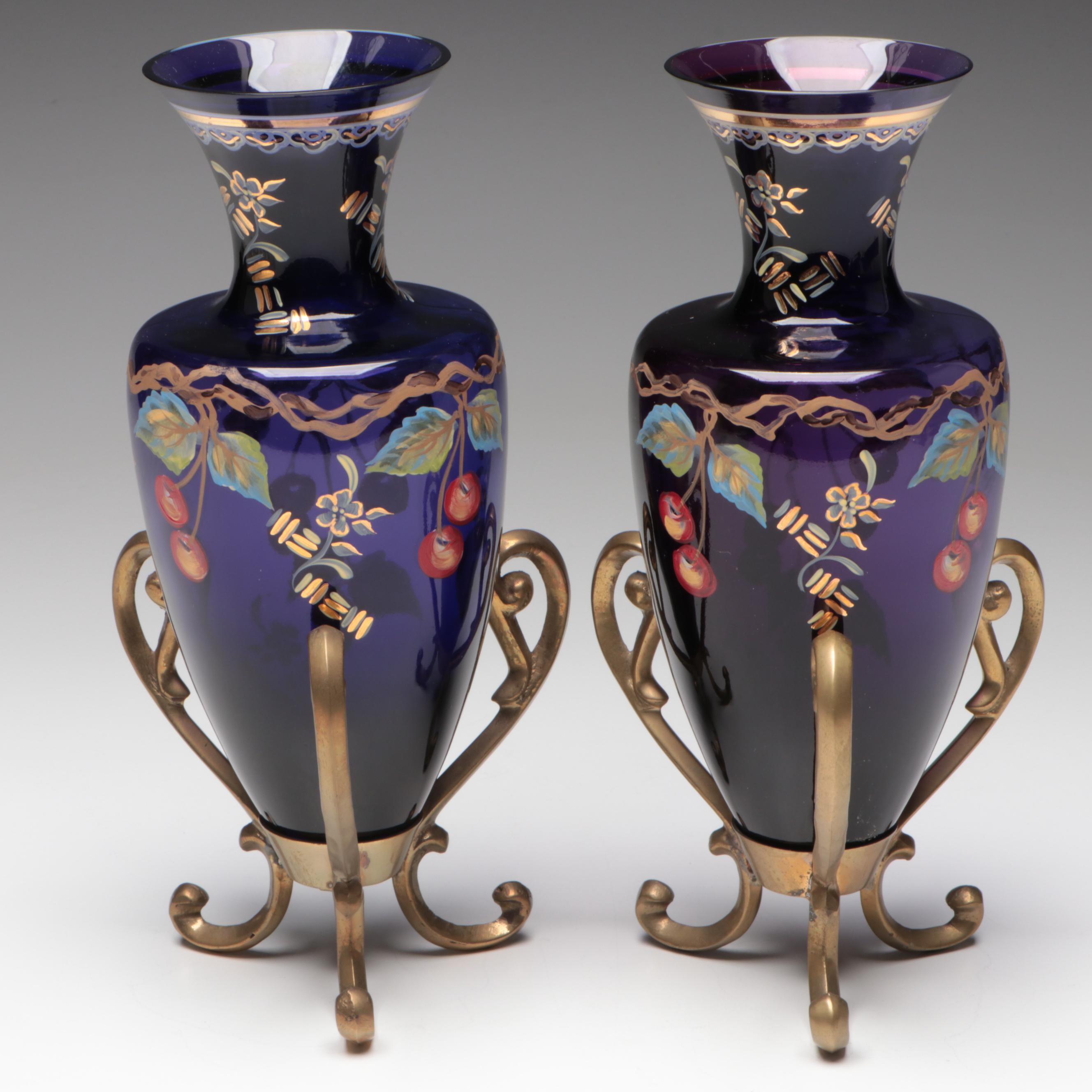 Pair of Fenton Connoisseur Collection Martha Reynolds Designed Glass Urn Vases