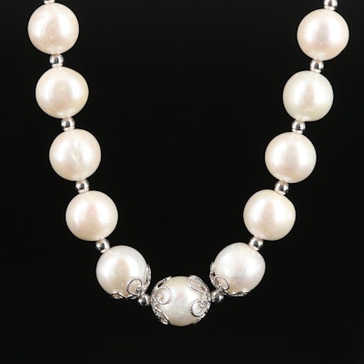 Pearl Necklace with Sterling Clasp and Accents