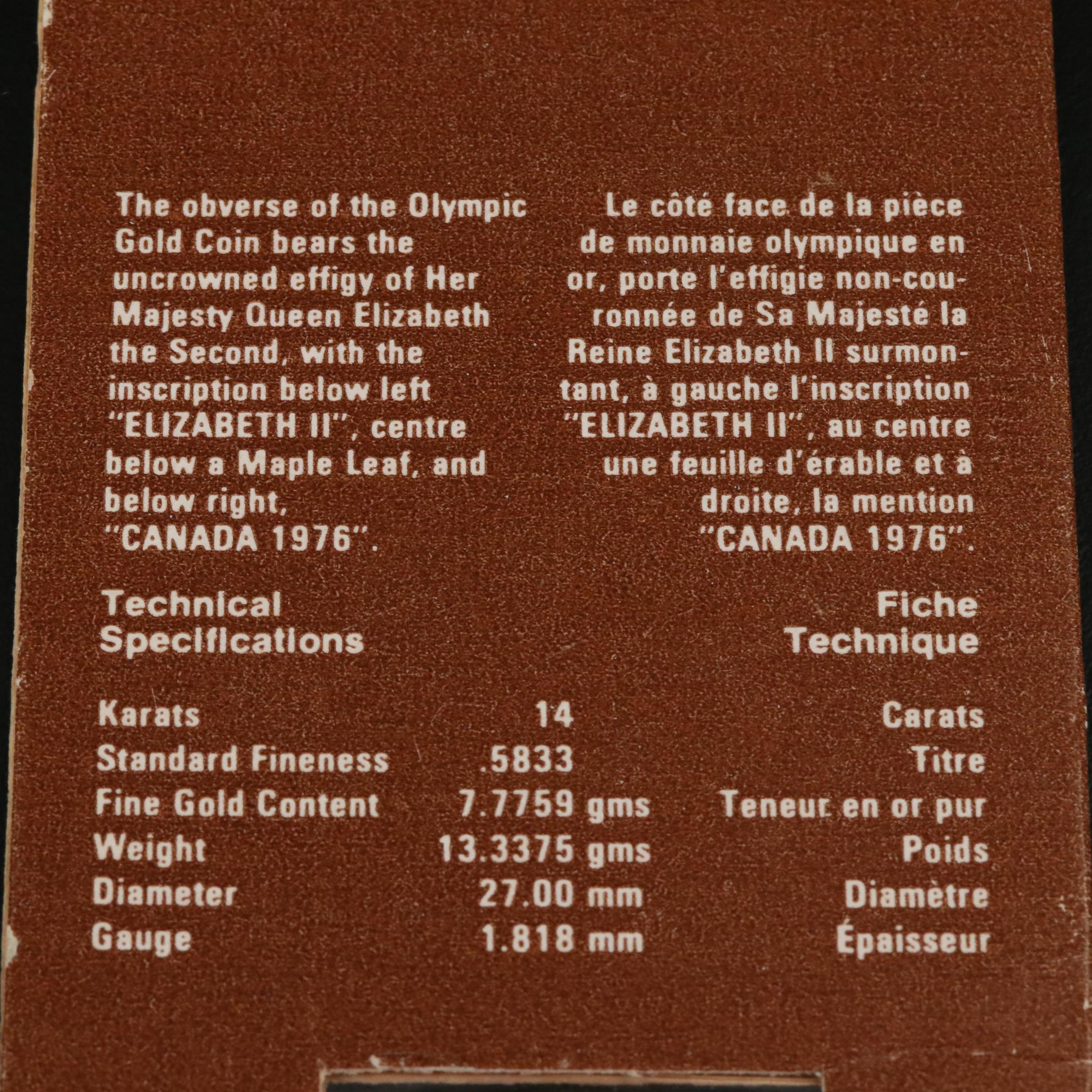 Two 1976 Canadian $100 Olympic Commemorative Gold Coins