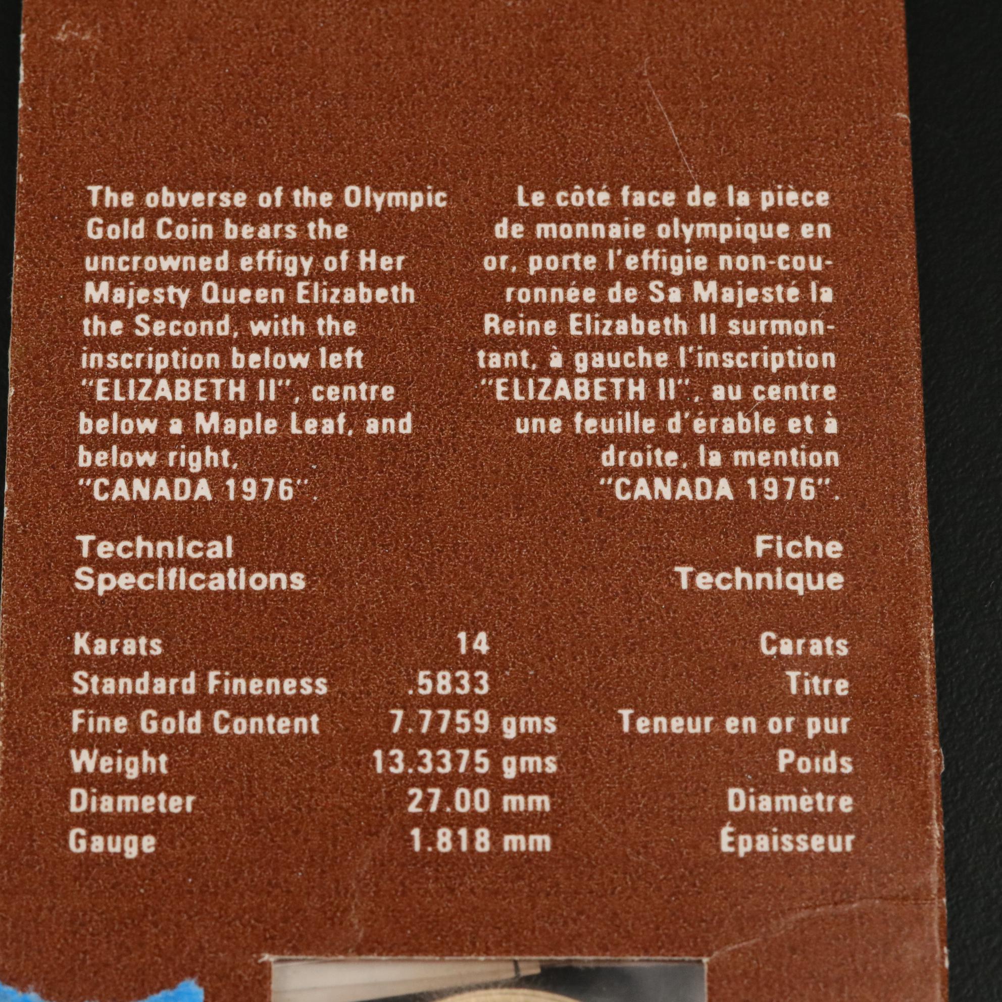 Two 1976 Canadian $100 Olympic Commemorative Gold Coins