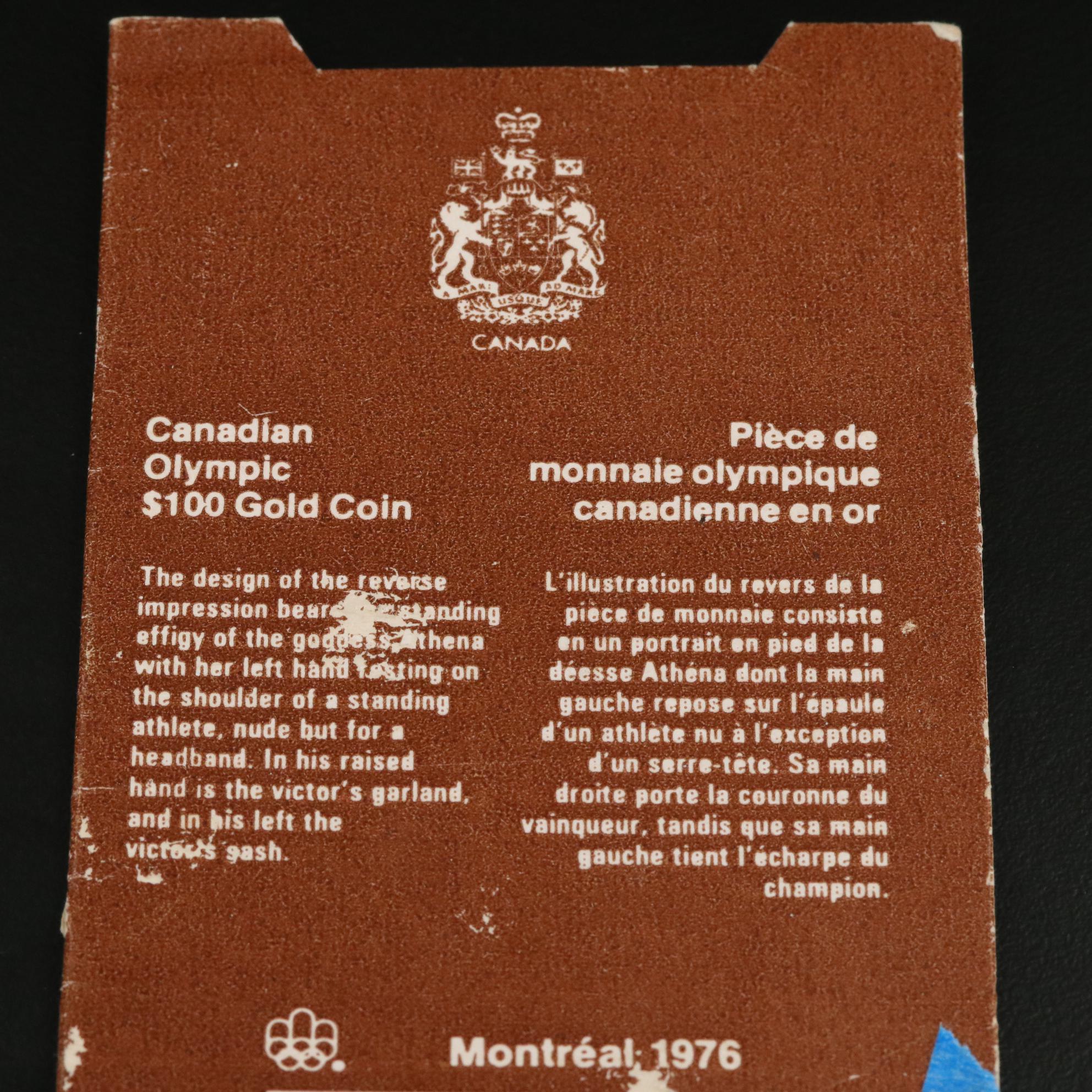 Two 1976 Canadian $100 Olympic Commemorative Gold Coins