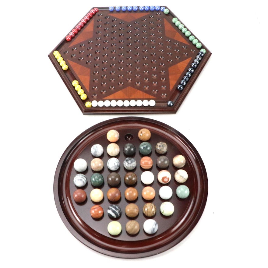 Bombay Chinese Checkers and Marble Solitaire Board Games, Late 20th Century