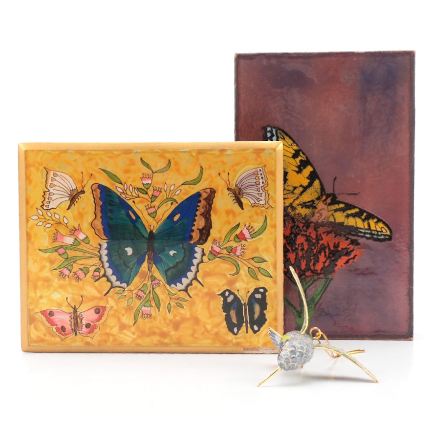 Houston Llew Glass on Copper Wall Hanging with Reverse Painted Butterfly Box