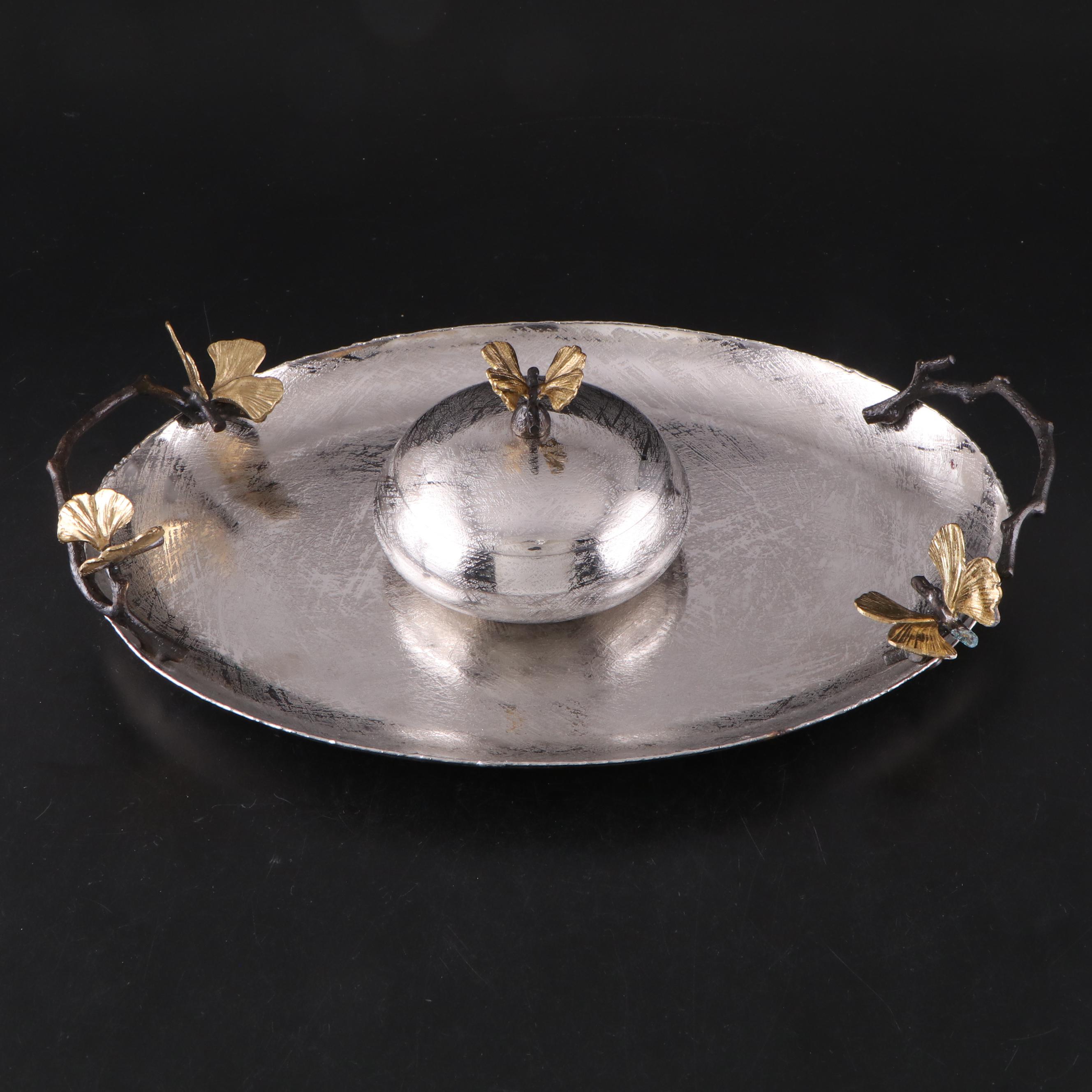 Michael Aram "Butterfly Ginkgo" Handled Tray and Lidded Box